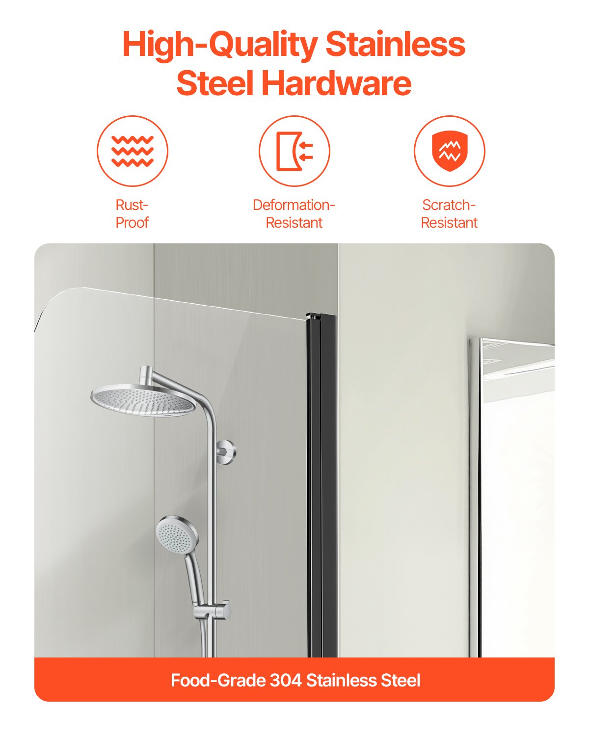 PFYGM34W58HIEJRITV0 VEVOR Frameless Bathtub Shower Door 34 in. W x 55 in. H 180° Rotatable Door