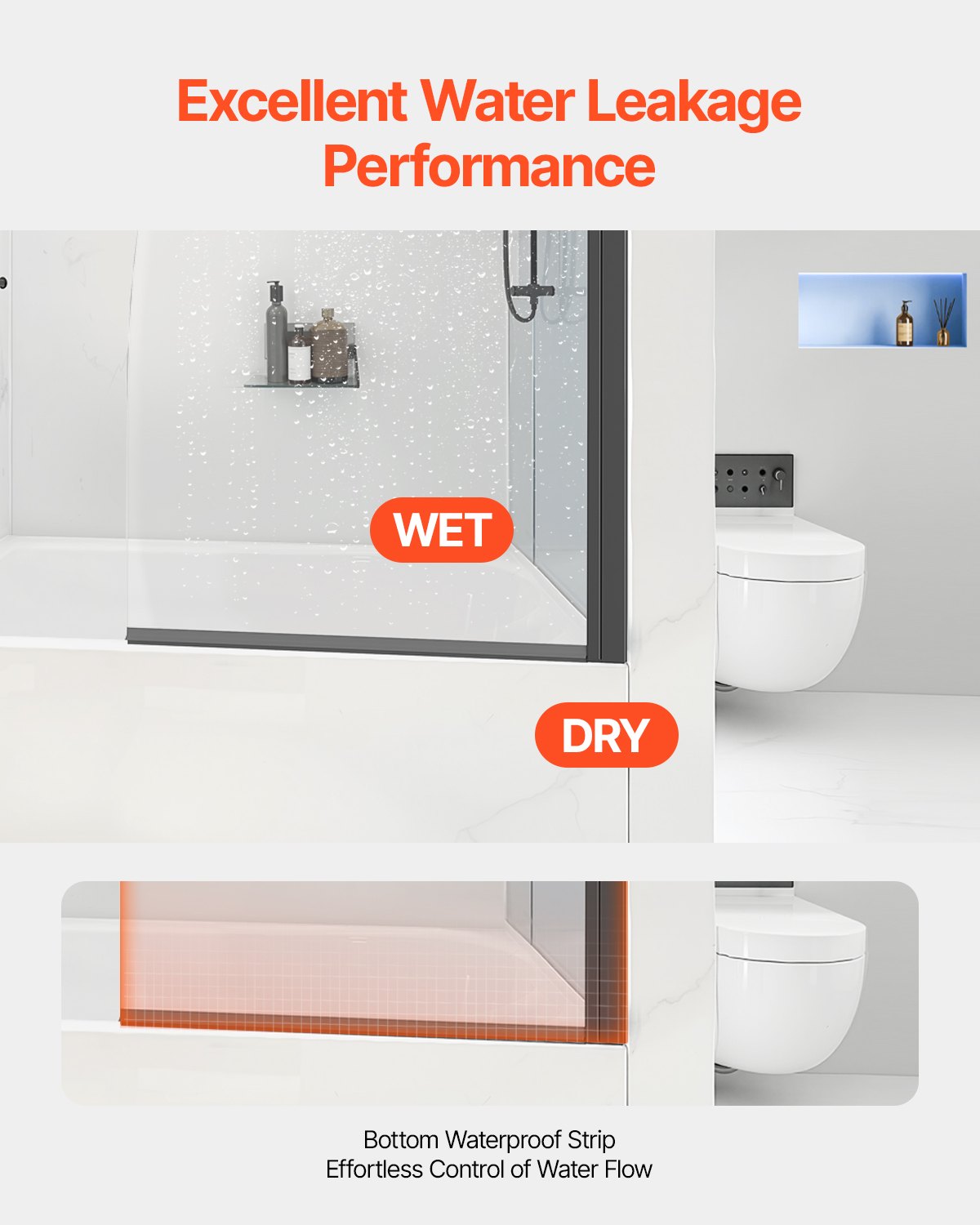PFYGM34W58HIEJRITV0 VEVOR Frameless Bathtub Shower Door 34 in. W x 55 in. H 180° Rotatable Door
