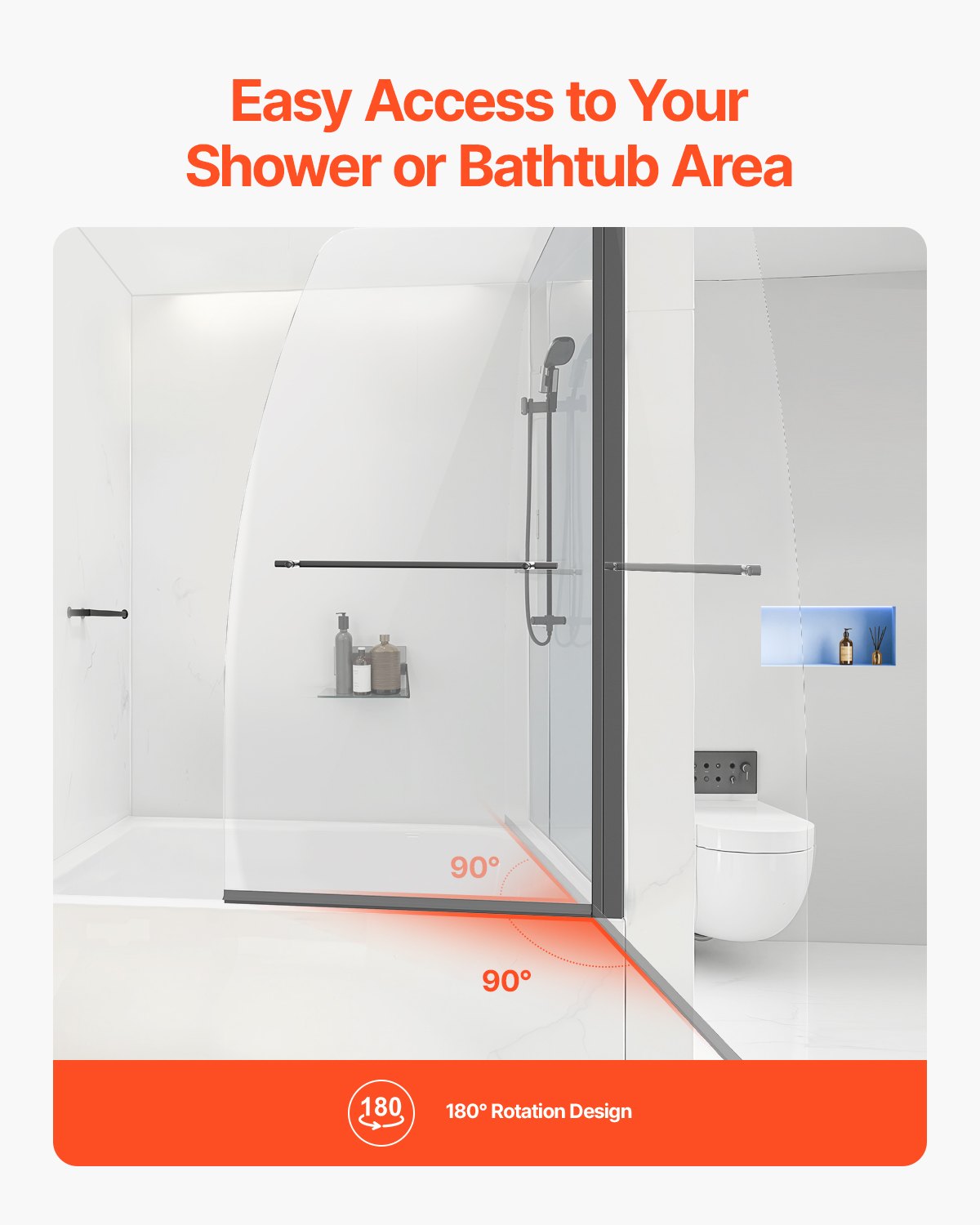 PFYGM34W58HIEJRITV0 VEVOR Frameless Bathtub Shower Door 34 in. W x 55 in. H 180° Rotatable Door