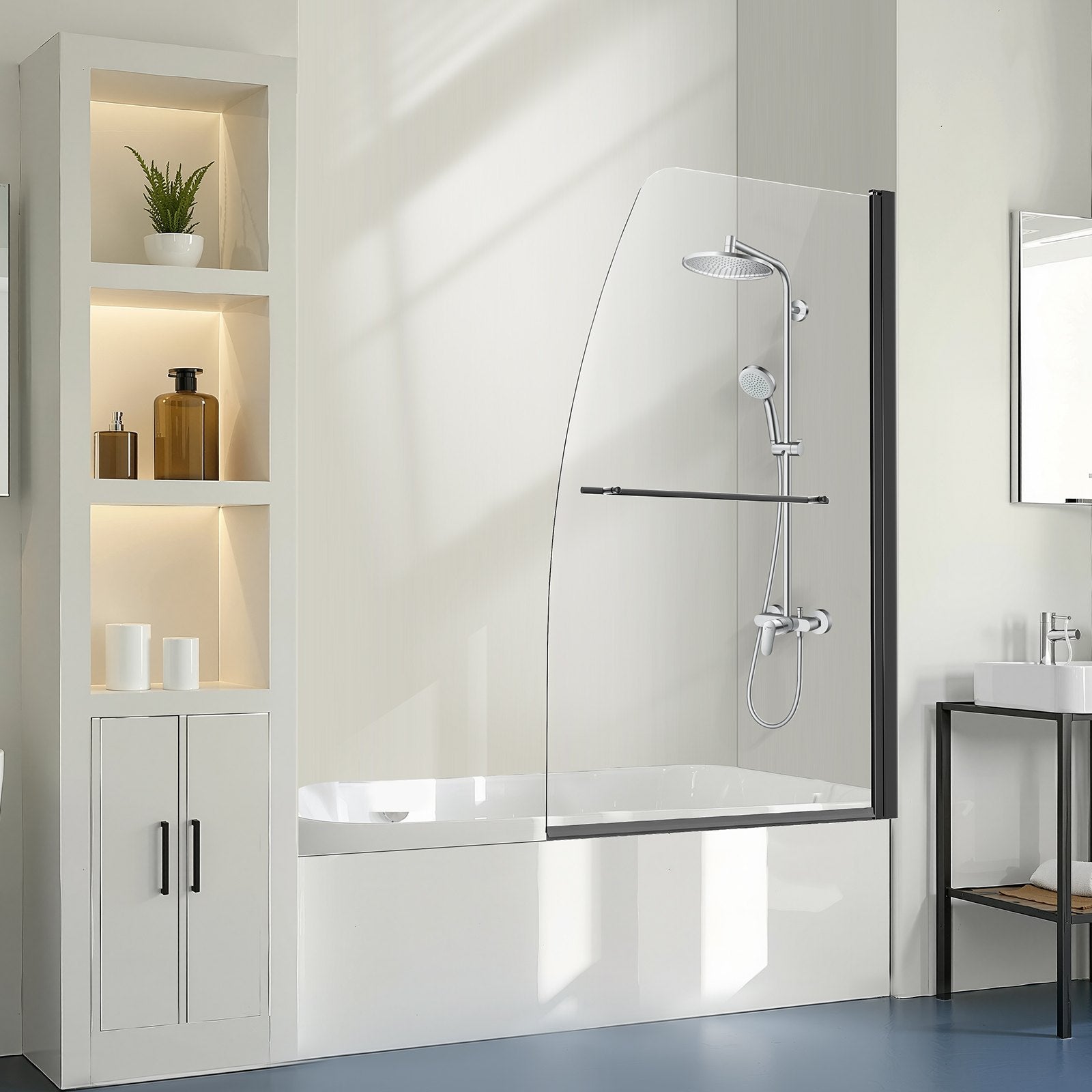 PFYGM34W58HIEJRITV0 VEVOR Frameless Bathtub Shower Door 34 in. W x 55 in. H 180° Rotatable Door