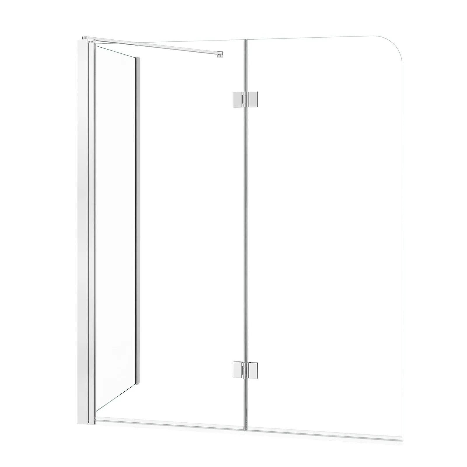 Semi-Frameless Bi-Fold Bathtub Shower Door 47" x 55" | 1/4" Tempered Glass with Nano Coating, Silver Finish