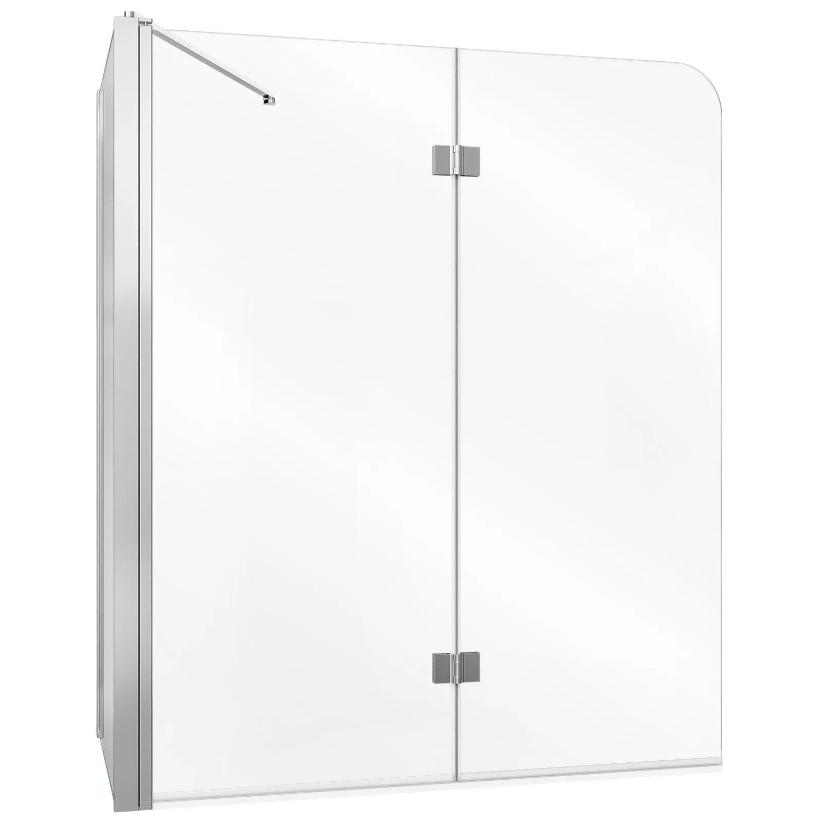 Semi-Frameless Bi-Fold Bathtub Shower Door 47" x 55" | 1/4" Tempered Glass with Nano Coating, Silver Finish