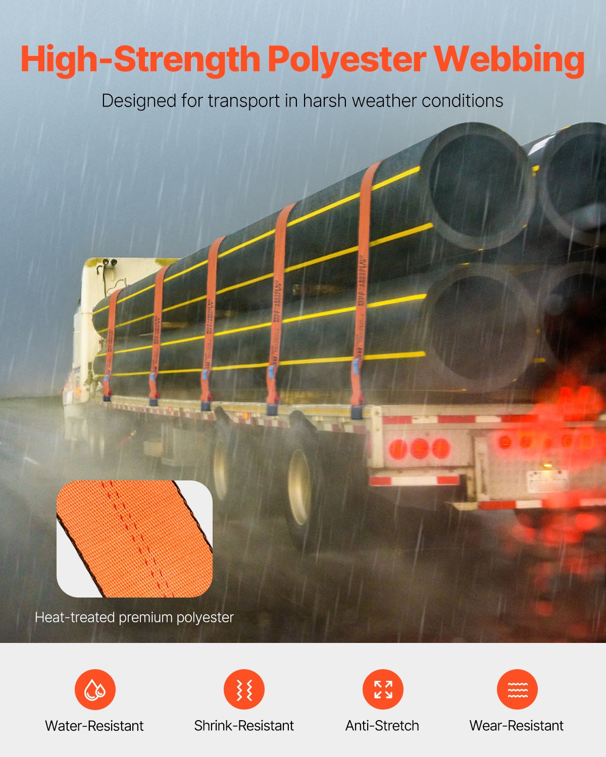 VEVOR Winch Straps Truck Straps 4 in x 30 ft with Flat Hook for Towing 10 Pack