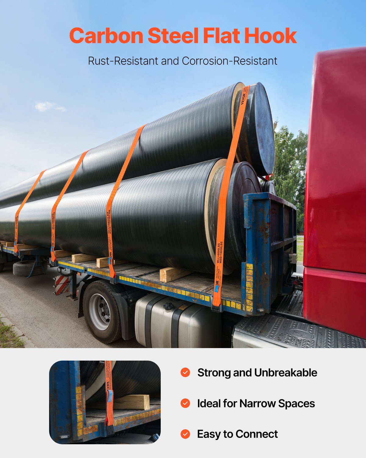 VEVOR Winch Straps Truck Straps 4 in x 30 ft with Flat Hook for Towing 10 Pack