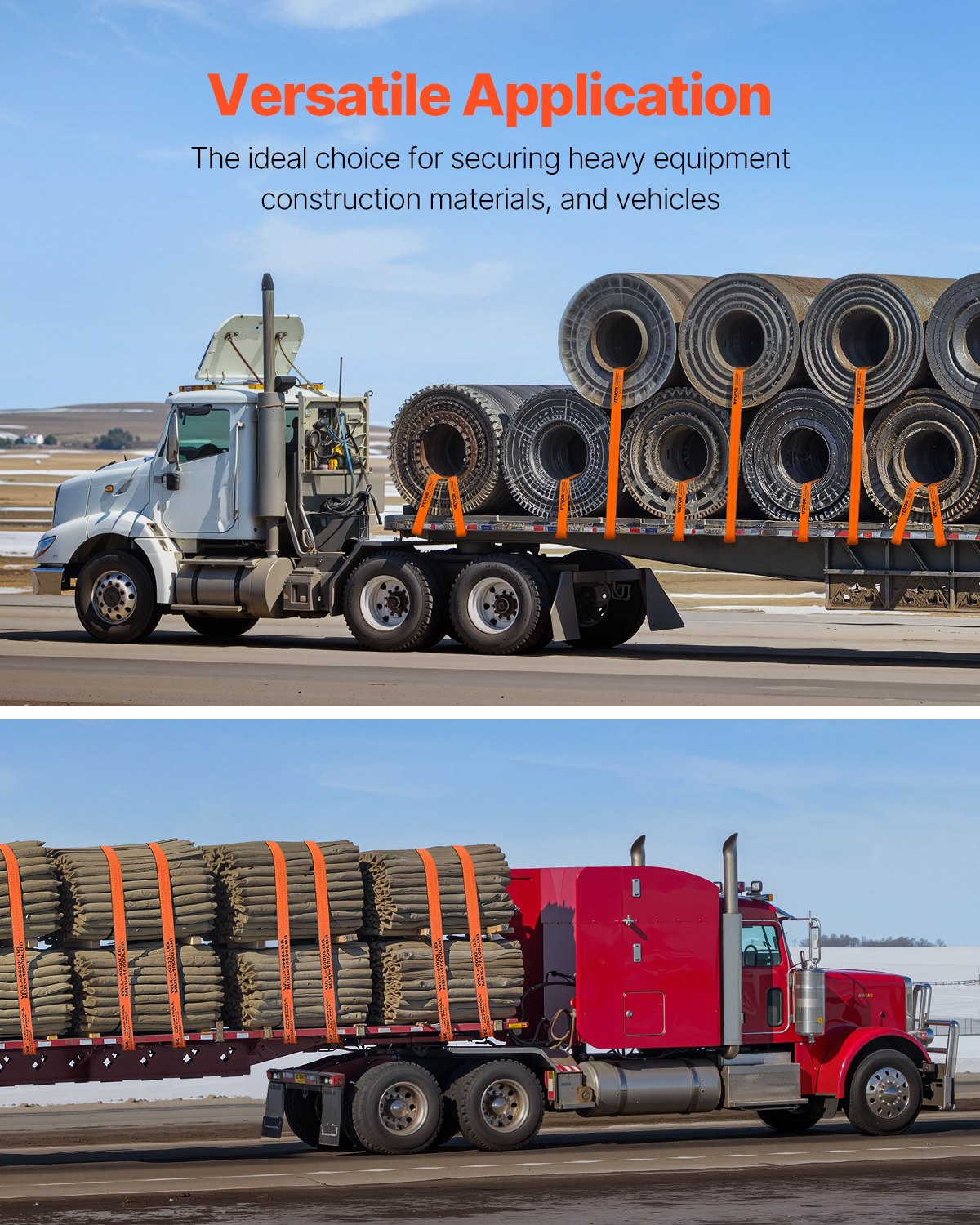 VEVOR Winch Straps Truck Straps 4 in x 30 ft with Flat Hook for Towing 10 Pack