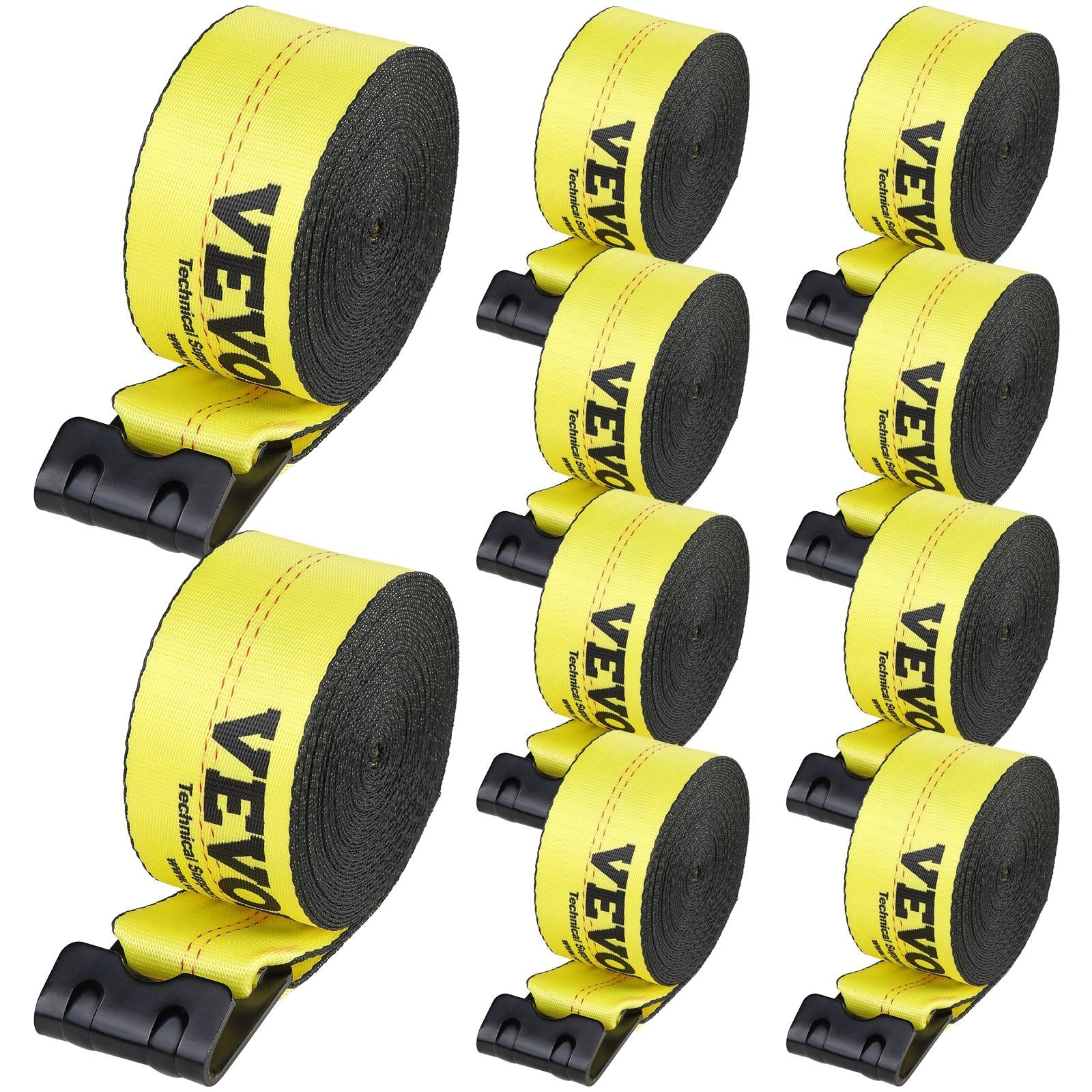VEVOR Winch Straps, 4" x 40', 6000 lbs Load Capacity, 18000 lbs Break Strength, Truck Straps with Flat Hook, Flatbed Tie Downs Cargo Control for Trailers, Farms, Rescues, Tree Saver, Yellow (10 Pack)