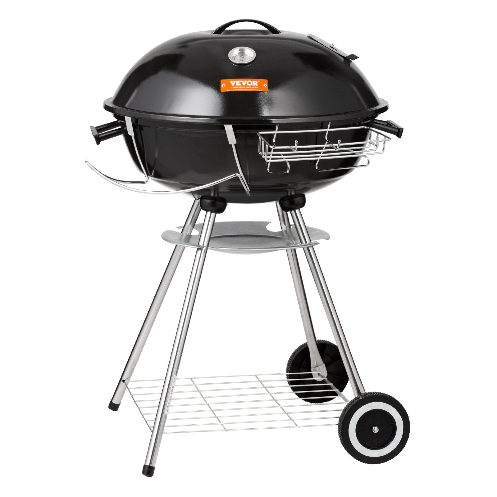 VEVOR 22 inch Kettle Charcoal Grill, Premium Kettle Grill with Wheels and Cover, Porcelain-Enameled Lid and Ash Catcher & Thermometer for BBQ, Round Barbecue Grill Outdoor Cooking, Picnic, Patio and Backyard