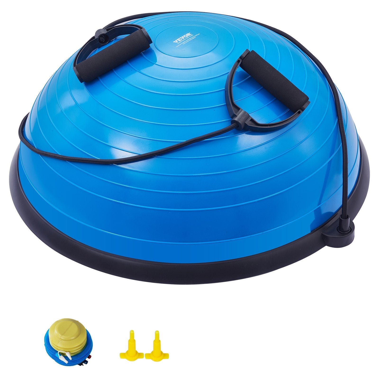 VEVOR Half Exercise Ball Trainer, 23 inch Balance Ball Trainer, 660lbs Capacity Stability Ball, Yoga Ball with Resistance Bands & Foot Pump, Strength Fitness Ball for Home Gym, Full Body Workout, Blue