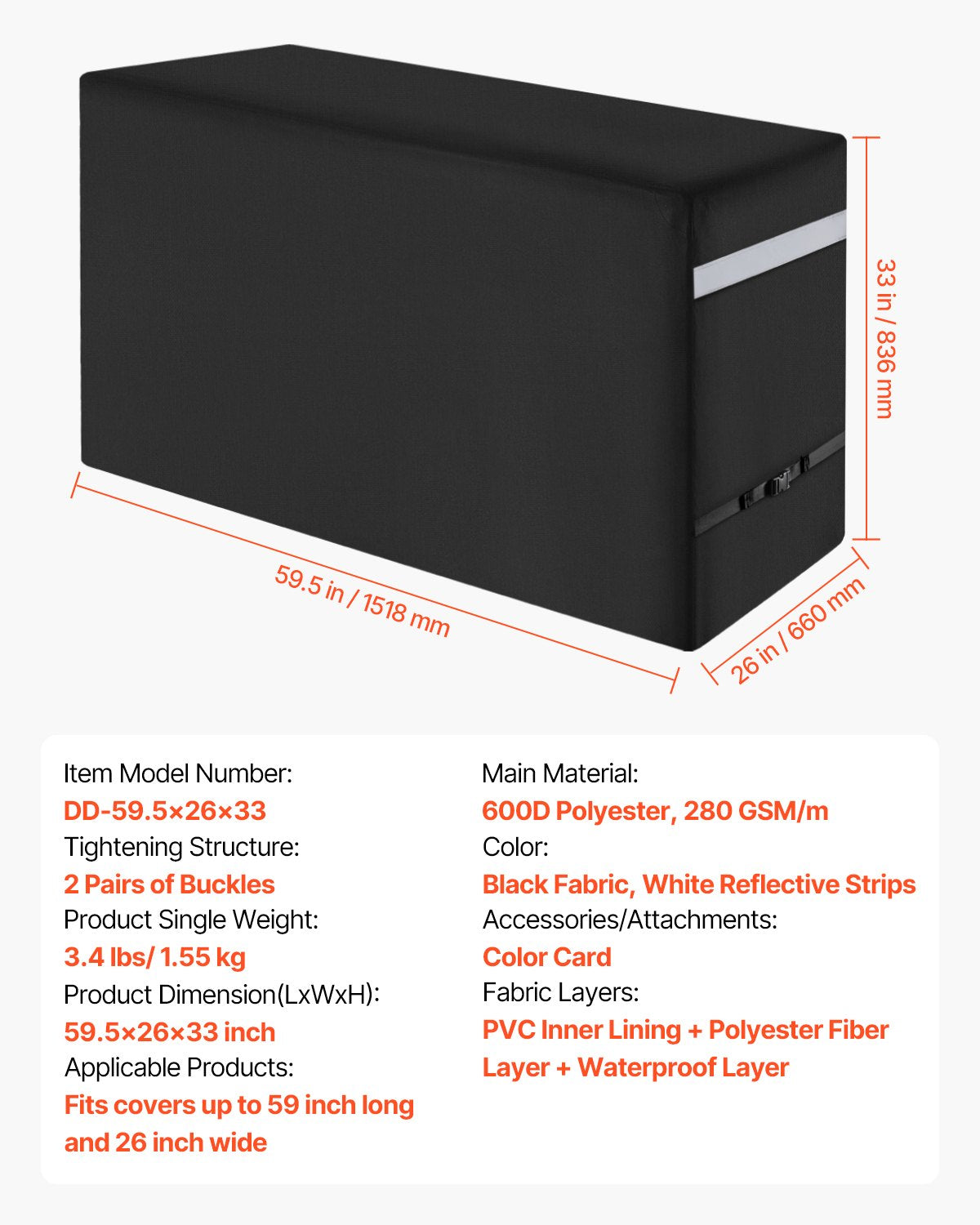 VEVOR 59 inch Grill Cover Heavy Duty BBQ Gas Grill Cover Outdoor Waterproof