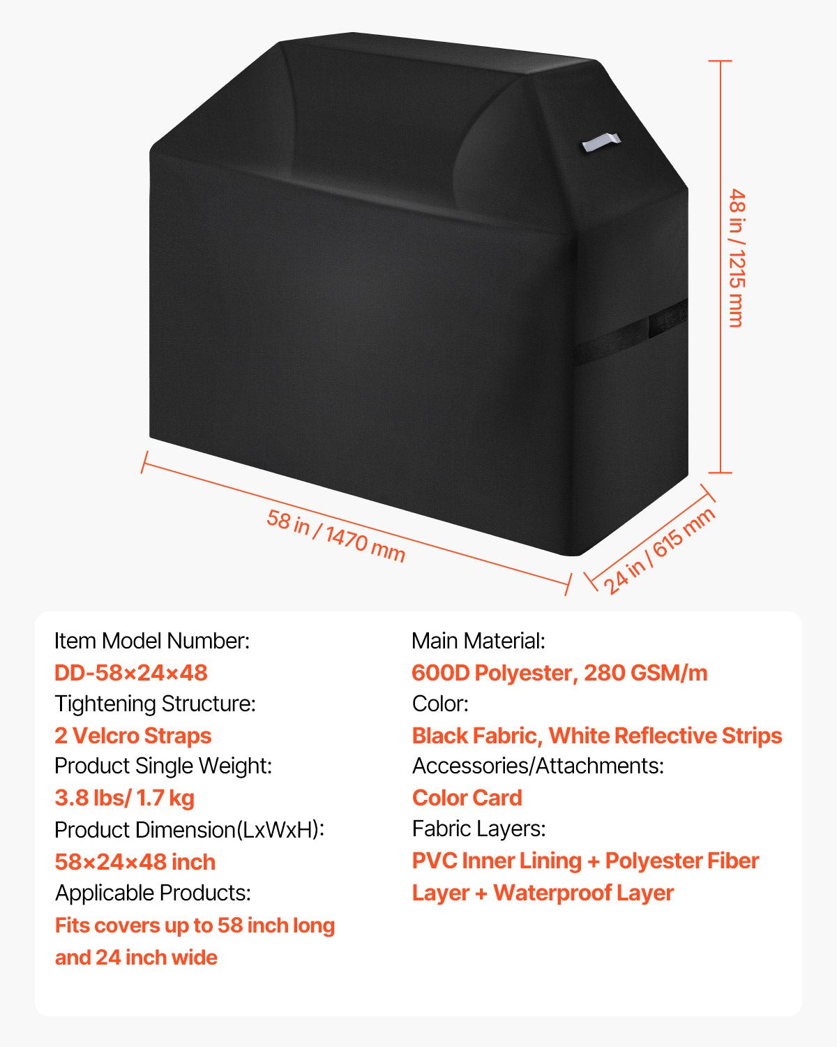 VEVOR 58 inch Grill Cover Heavy Duty BBQ Gas Grill Cover Outdoor Waterproof