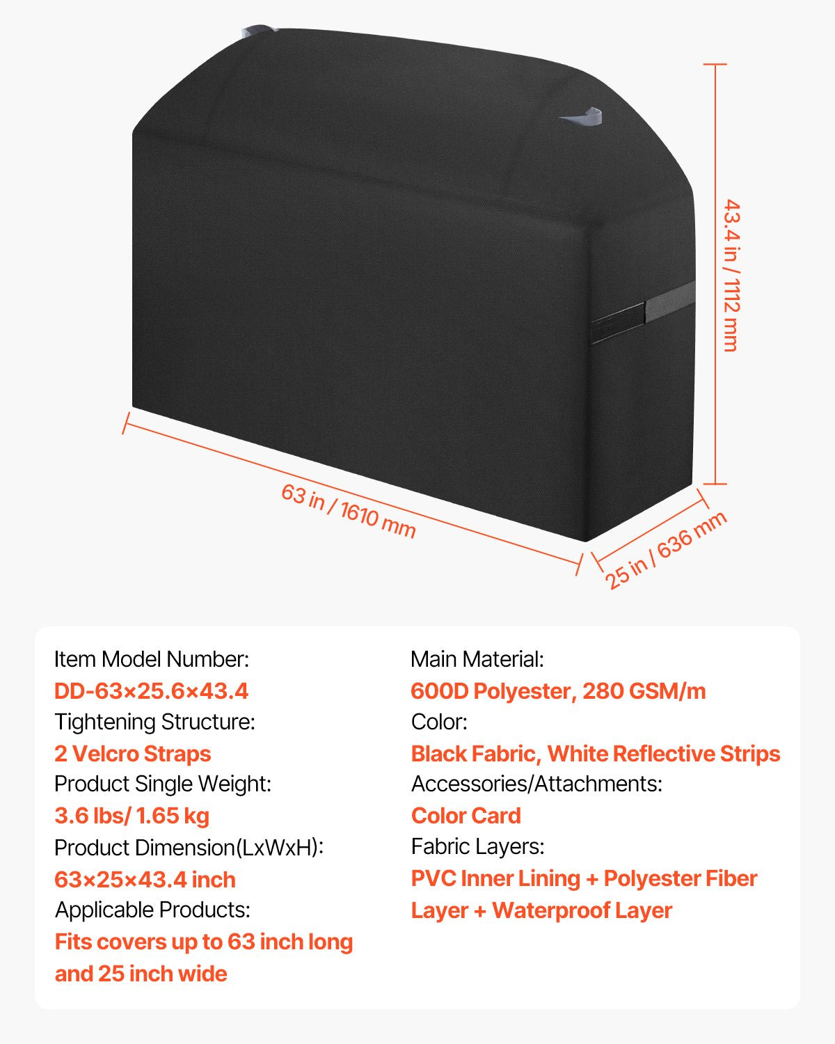 VEVOR 63 inch Grill Cover Heavy Duty BBQ Gas Grill Cover Outdoor Waterproof