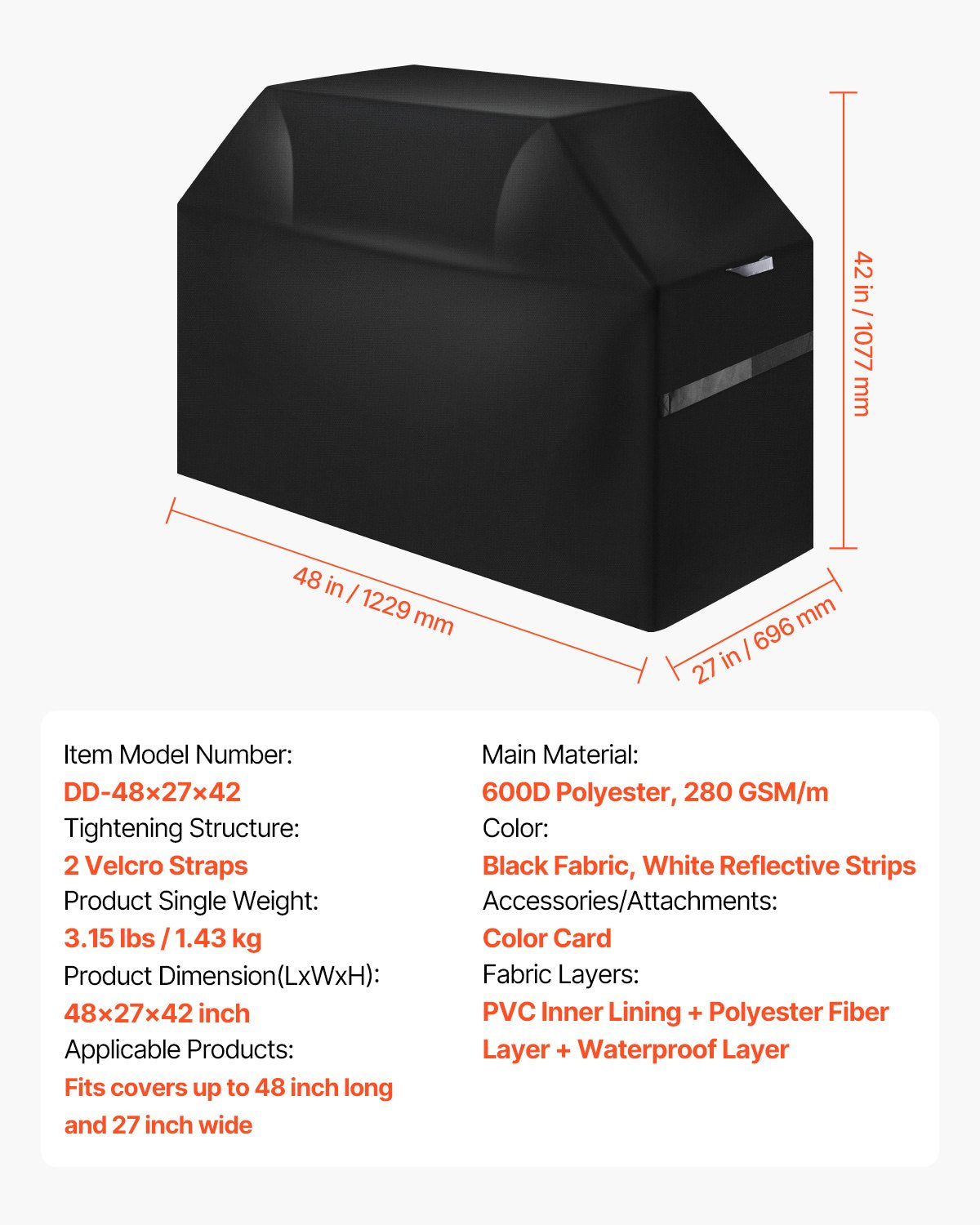 VEVOR 48 inch Grill Cover Heavy Duty BBQ Gas Grill Cover Outdoor Waterproof