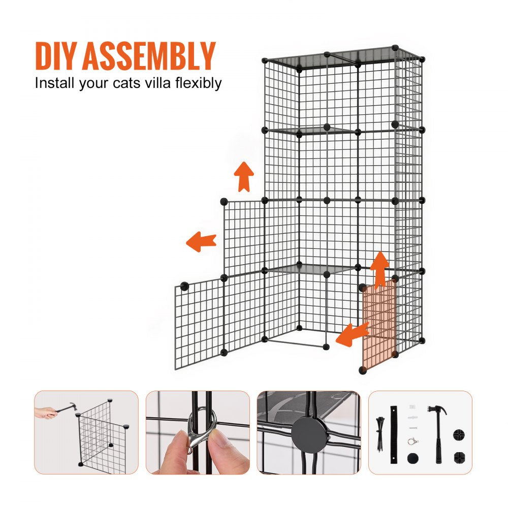 VEVOR Large 4-tier Cat Cage 41 x 14 x 55" Metal Wire Cat Enclosure with Hammock