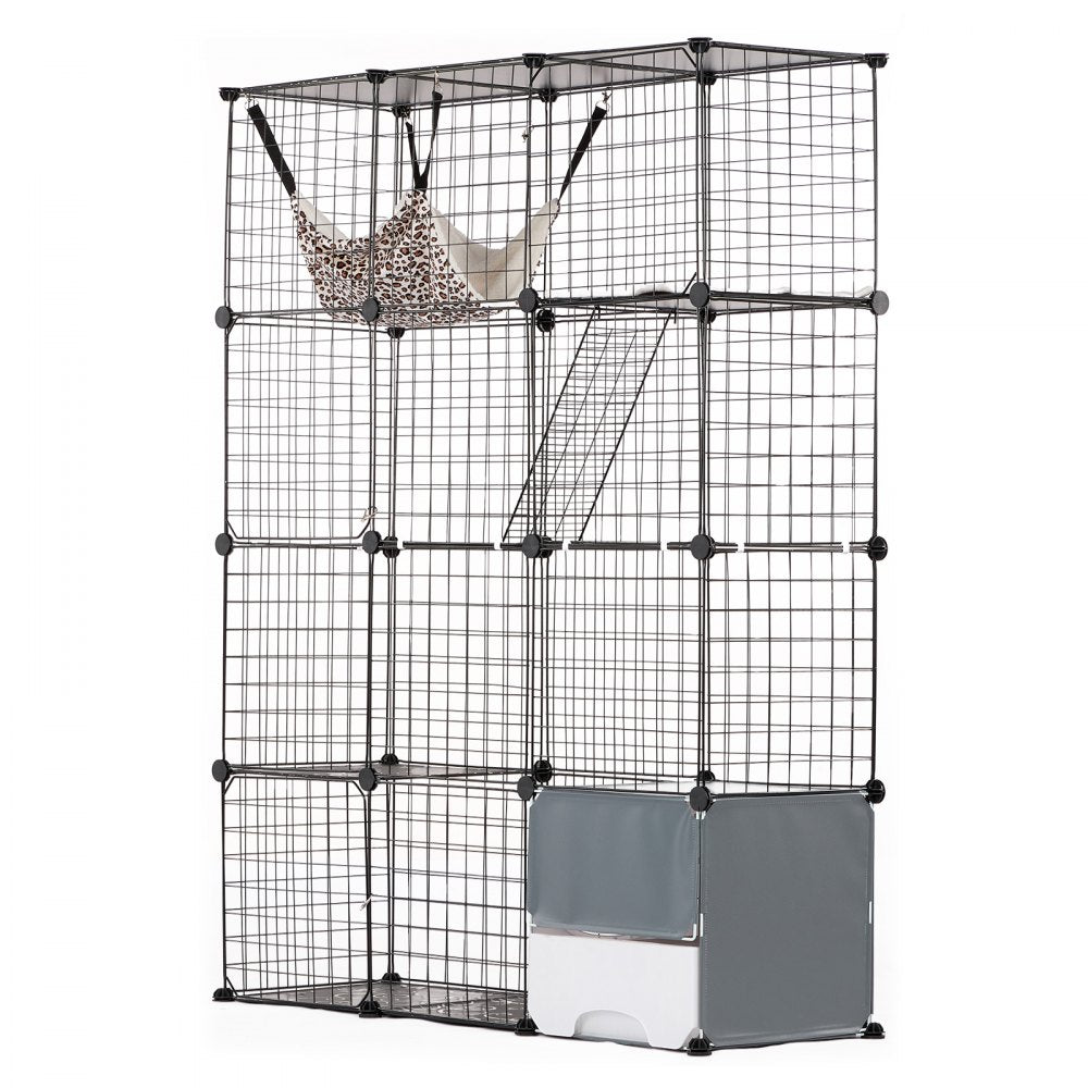 VEVOR Large 4-tier Cat Cage 41 x 14 x 55" Metal Wire Cat Enclosure with Hammock