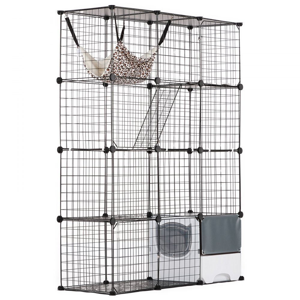 VEVOR Large 4-tier Cat Cage 41 x 14 x 55" Metal Wire Cat Enclosure with Hammock