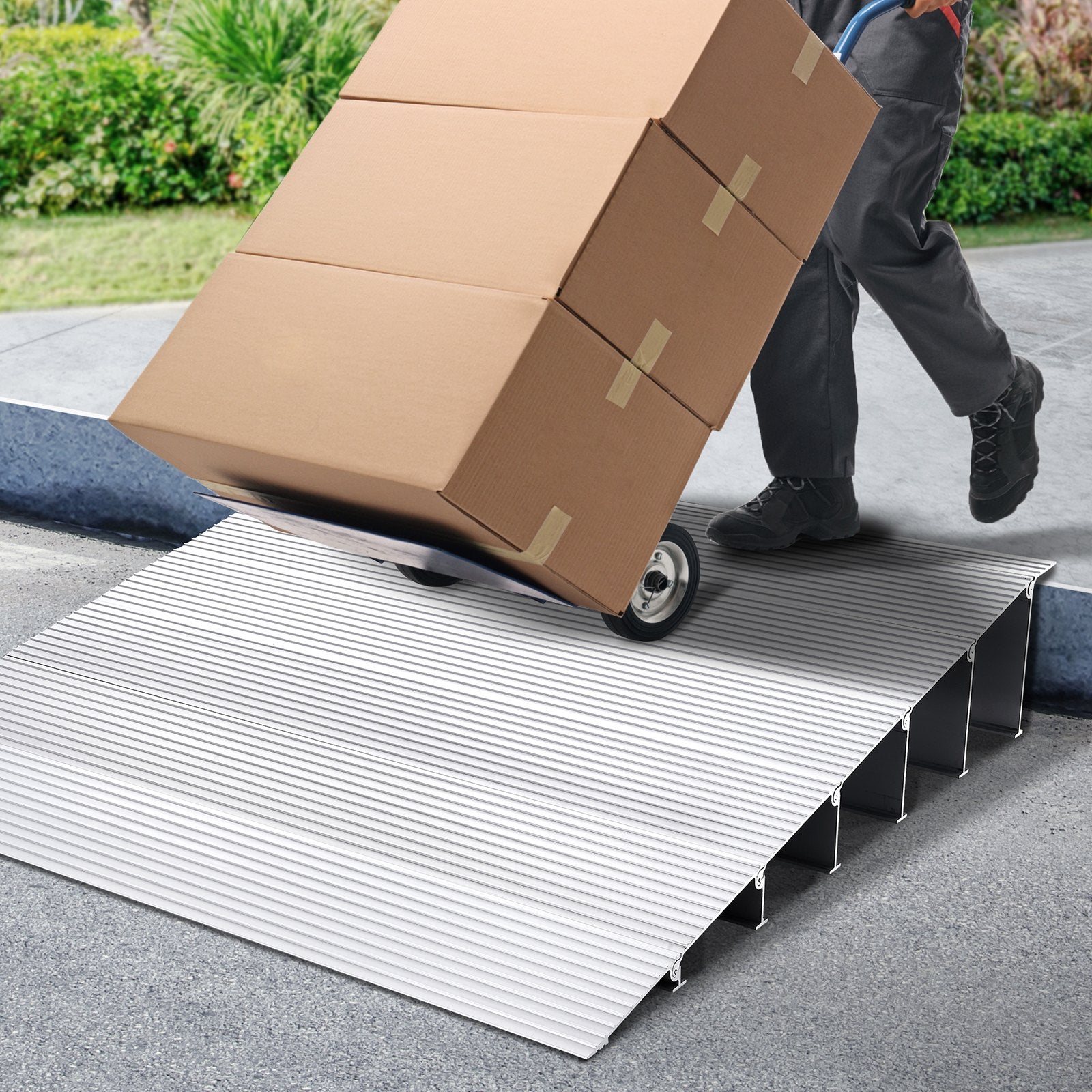 VEVOR Door Threshold Ramp, 6" Rise, 800 lbs Load Capacity, Door Ramp for Wheelchairs, Aluminum Threshold Ramp for Doorways, Adjustable Modular Threshold Ramp for Wheelchairs, Scooters, Power Chairs