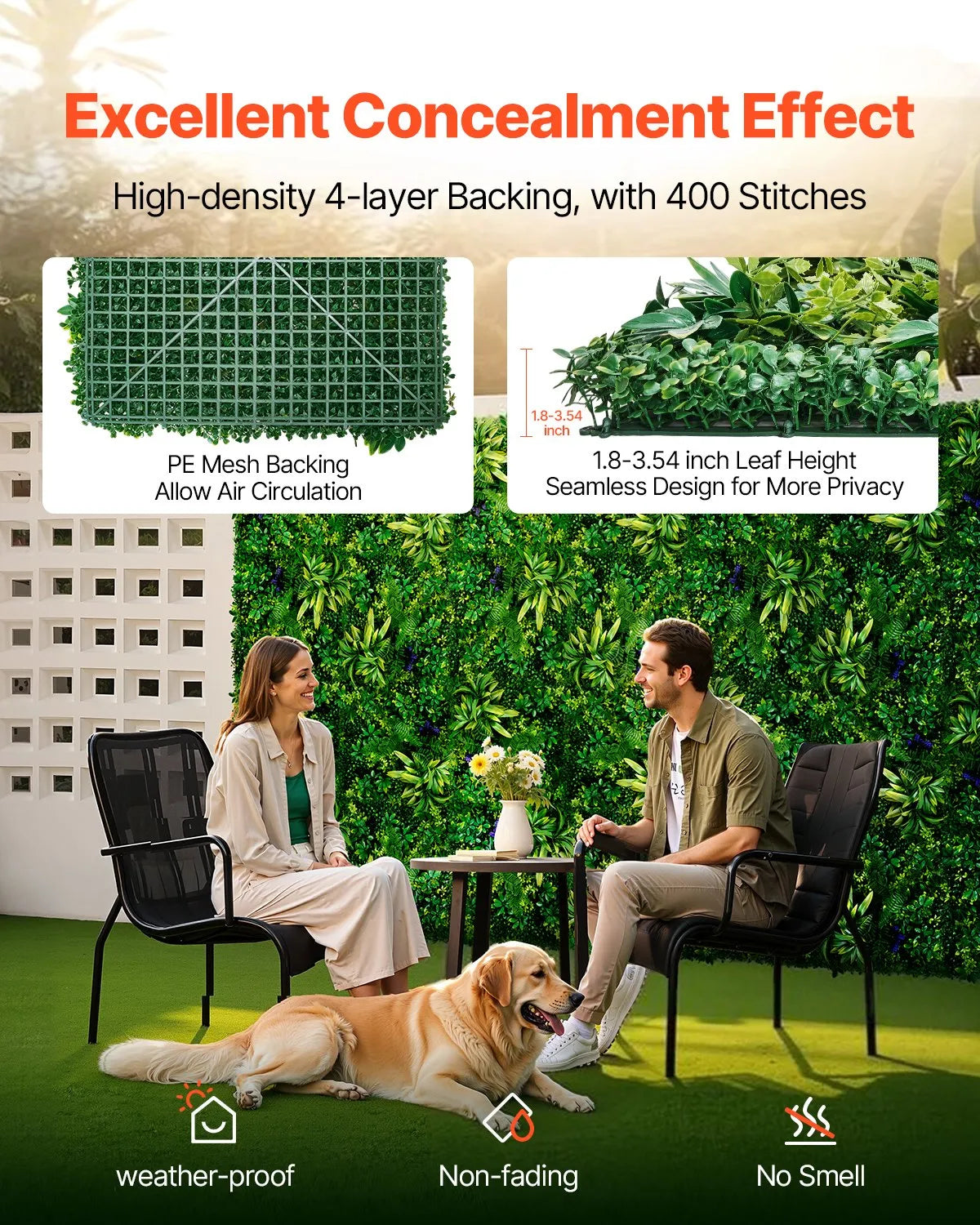 VEVOR Artificial Grass Wall Panels 8 PCS 20 x 20 inch 3D Greenery for Decor