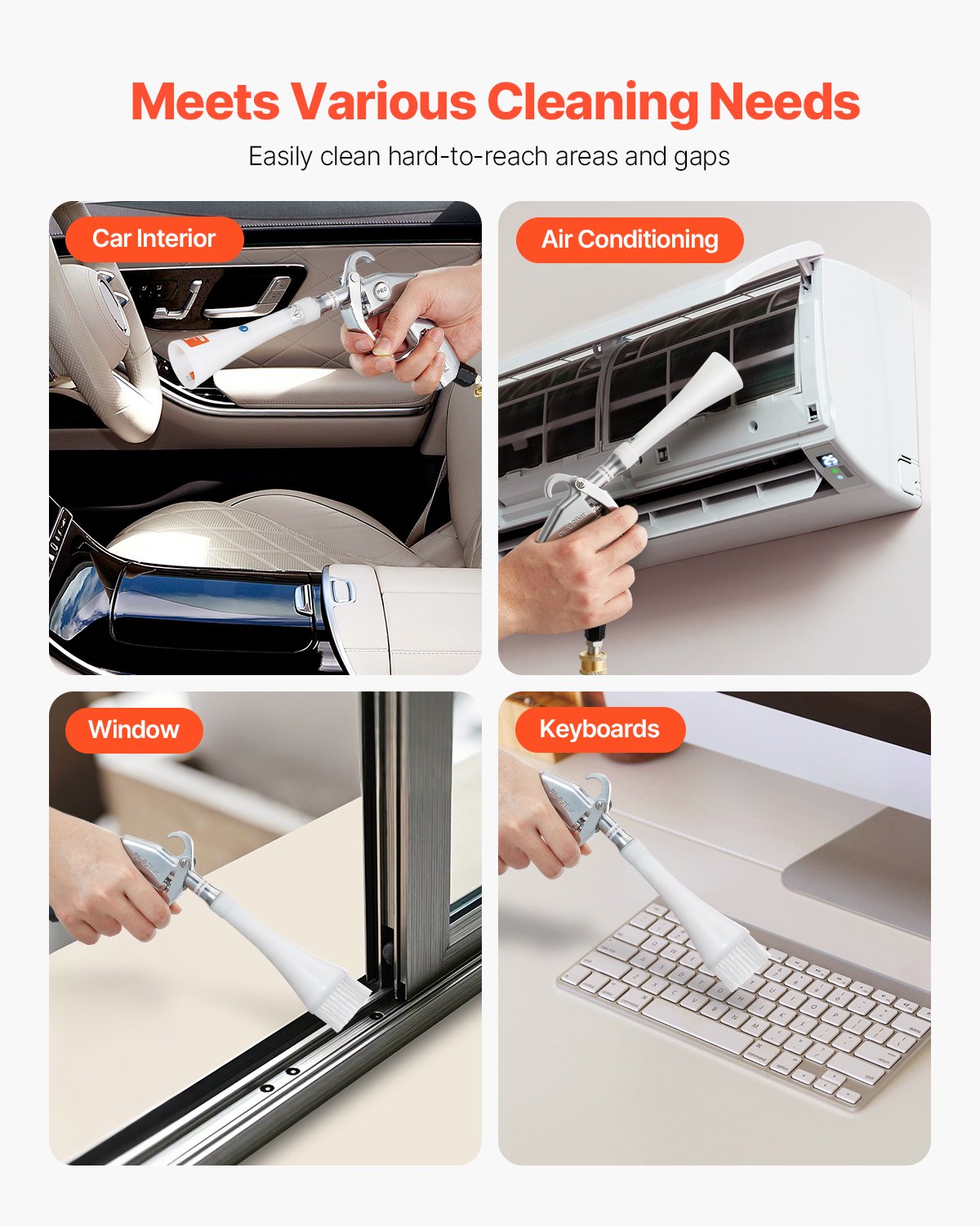 VEVOR Car Cleaning Gun 6-9.2 Bar High-Pressure Air Blow Gun 2 Nozzles Blast Dust