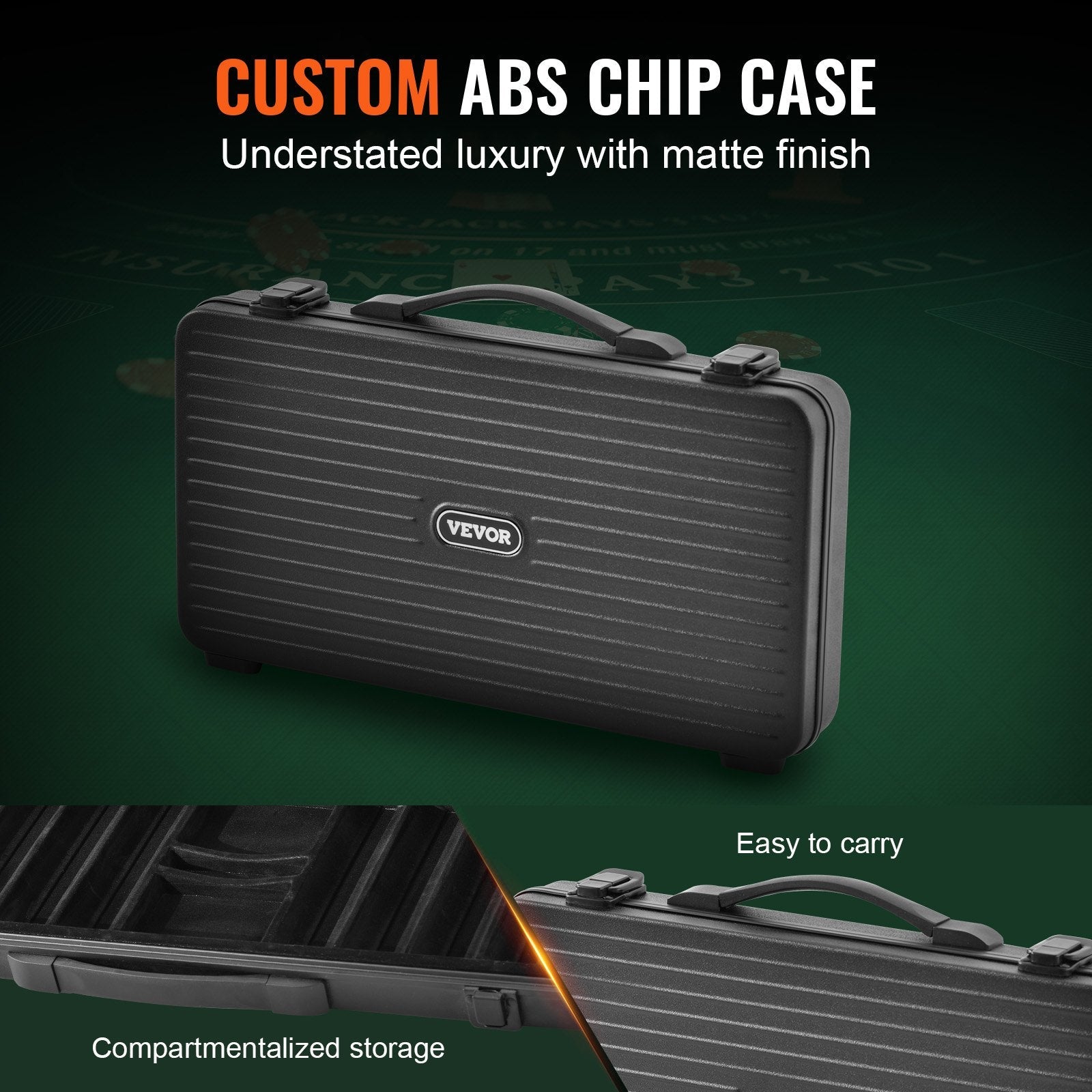 VEVOR Poker Chip Set, 300-Piece Poker Set, Complete Poker Playing Game Set with Carrying Case, Heavyweight 14 Gram Casino Clay Chips, Cards, Buttons and Dices, for Texas Hold'em, Blackjack, Gambling