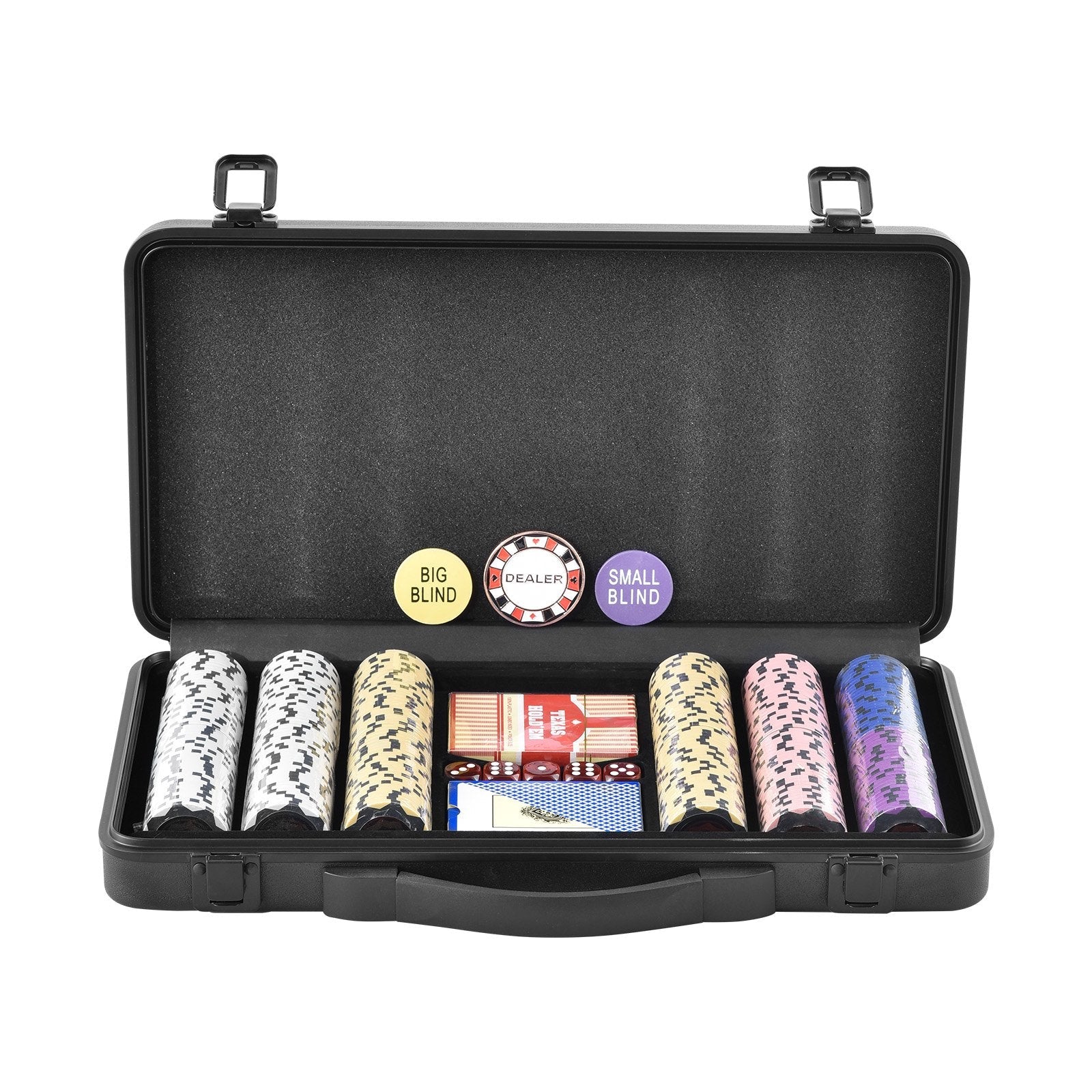 VEVOR Poker Chip Set, 300-Piece Poker Set, Complete Poker Playing Game Set with Carrying Case, Heavyweight 14 Gram Casino Clay Chips, Cards, Buttons and Dices, for Texas Hold'em, Blackjack, Gambling