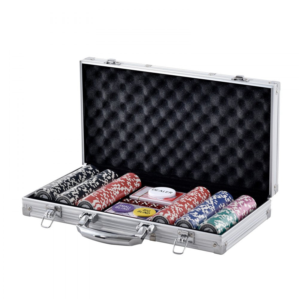 VEVOR Poker Chip Set, 300-Piece Poker Set, Complete Poker Playing Game Set with Aluminum Carrying Case, 11.5 Gram Casino Chips, Cards, Buttons and Dices, for Texas Hold'em, Blackjack, Gambling
