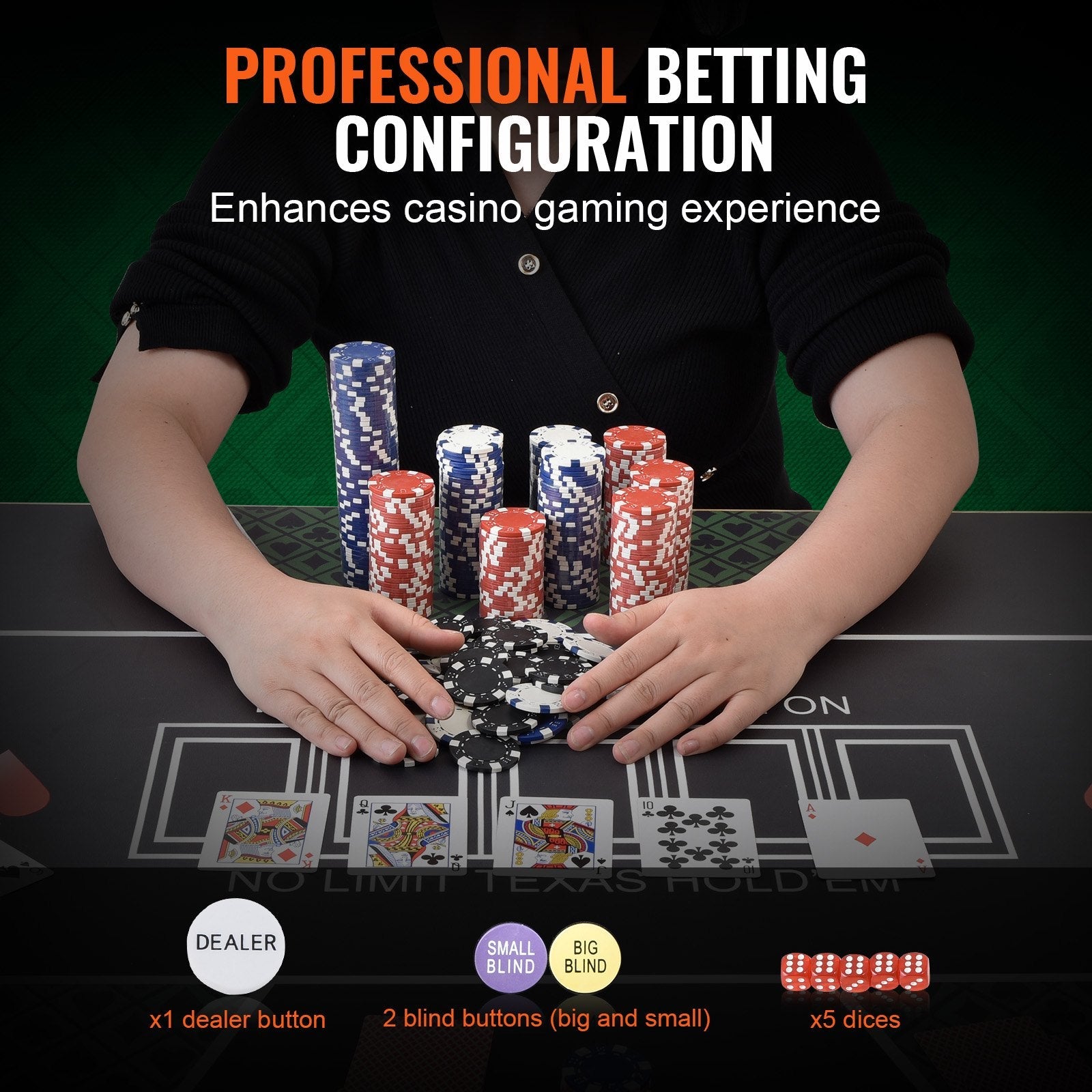 VEVOR Poker Chip Set, 500-Piece Poker Set, Complete Poker Playing Game Set with Aluminum Carrying Case, 11.5 Gram Casino Chips, Cards, Buttons and Dices, for Texas Hold'em, Blackjack, Gambling