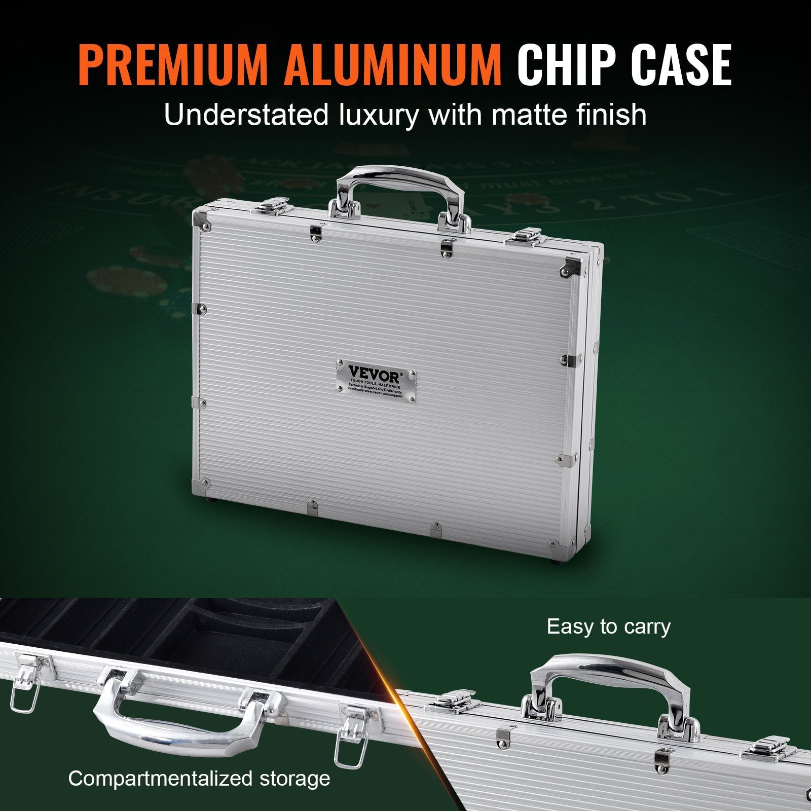 VEVOR Poker Chip Set, 500-Piece Poker Set, Complete Poker Playing Game Set with Aluminum Carrying Case, 11.5 Gram Casino Chips, Cards, Buttons and Dices, for Texas Hold'em, Blackjack, Gambling