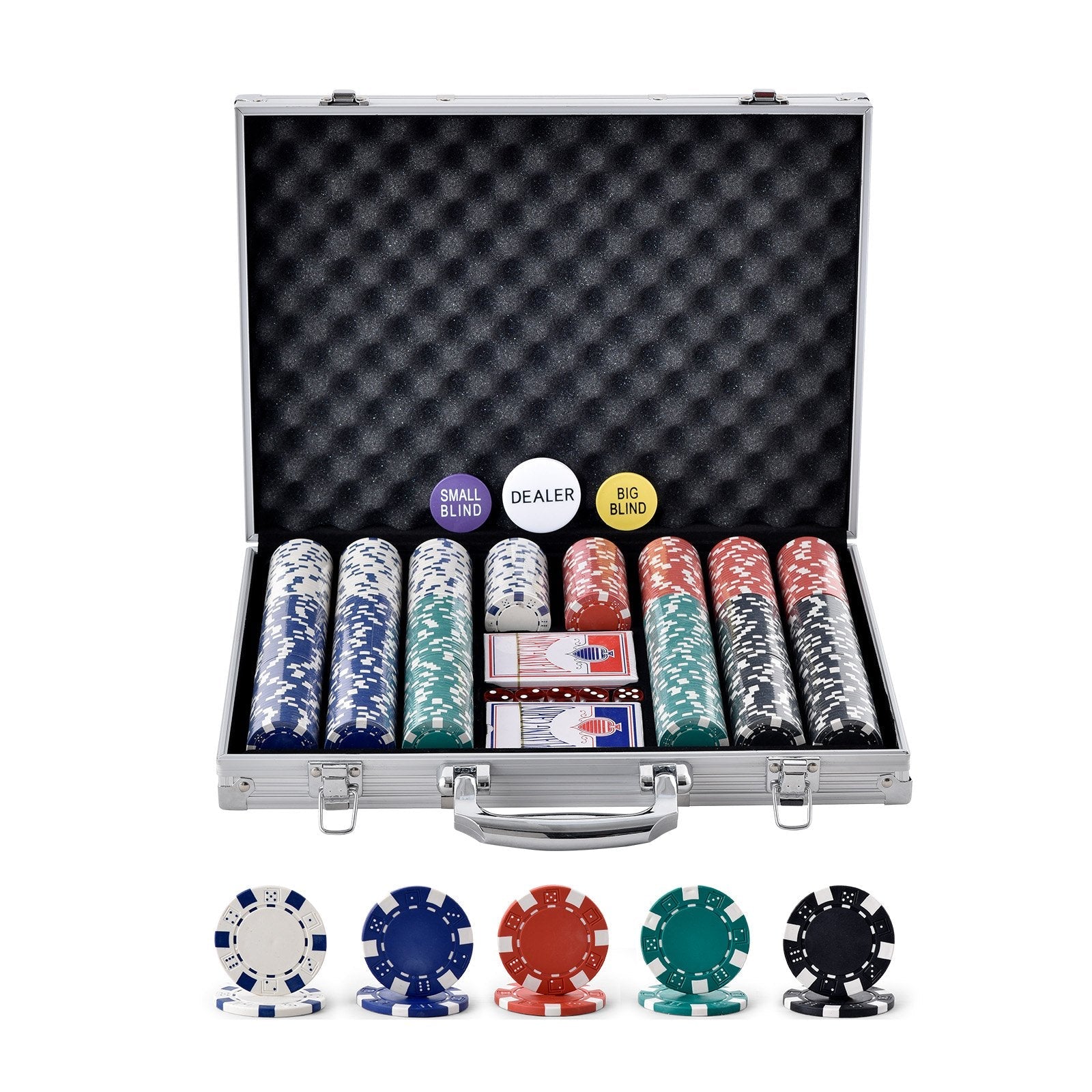 VEVOR Poker Chip Set, 500-Piece Poker Set, Complete Poker Playing Game Set with Aluminum Carrying Case, 11.5 Gram Casino Chips, Cards, Buttons and Dices, for Texas Hold'em, Blackjack, Gambling