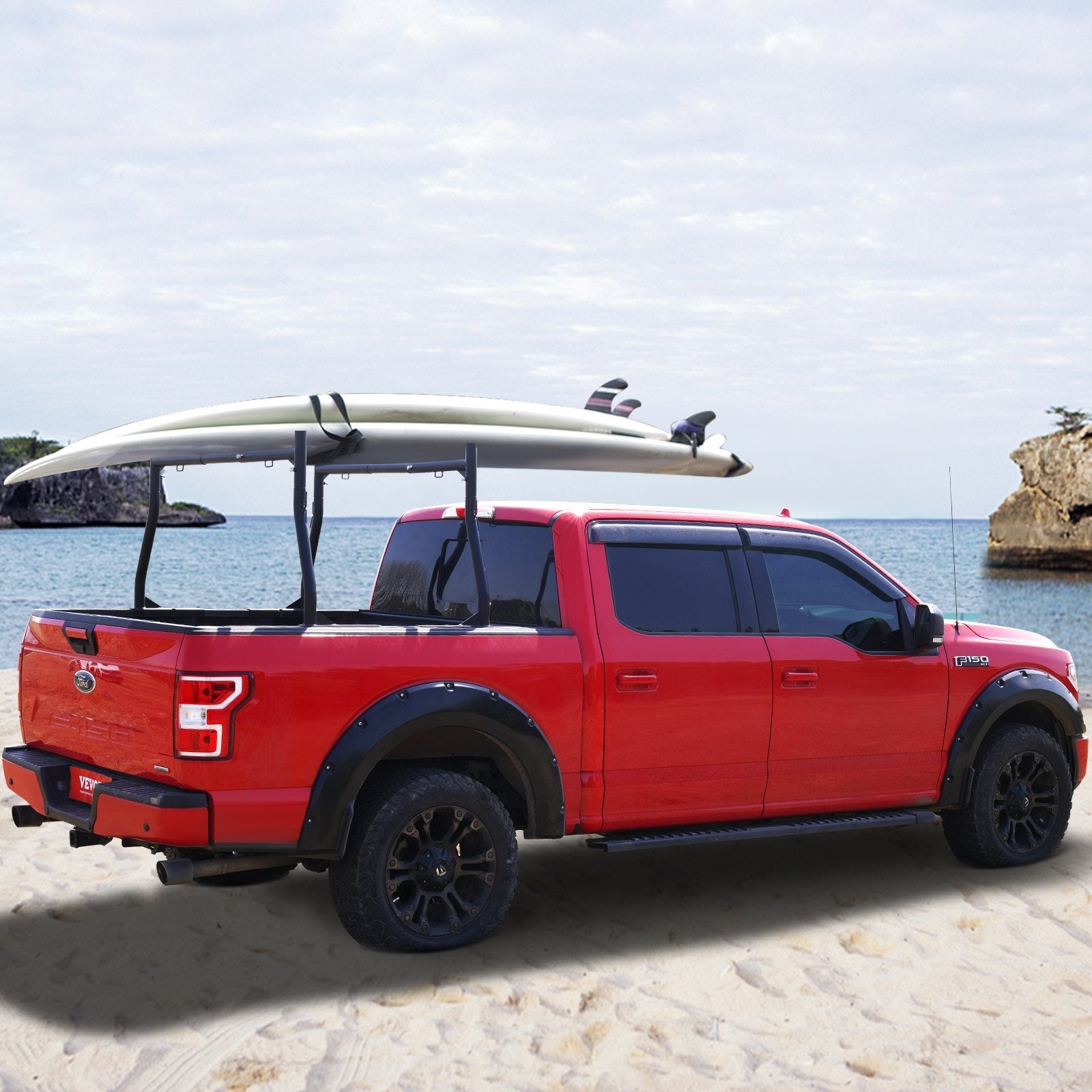 VEVOR Truck Rack, 46-71inch Width, 800 lbs Capacity, Extendable Steel Ladder Rack for Truck with 4 Non-Drilling J-bolts, Heavy Duty Truck Bed Rack Two-Bar Set for Kayak, Surfboard, Lumber, Ladder