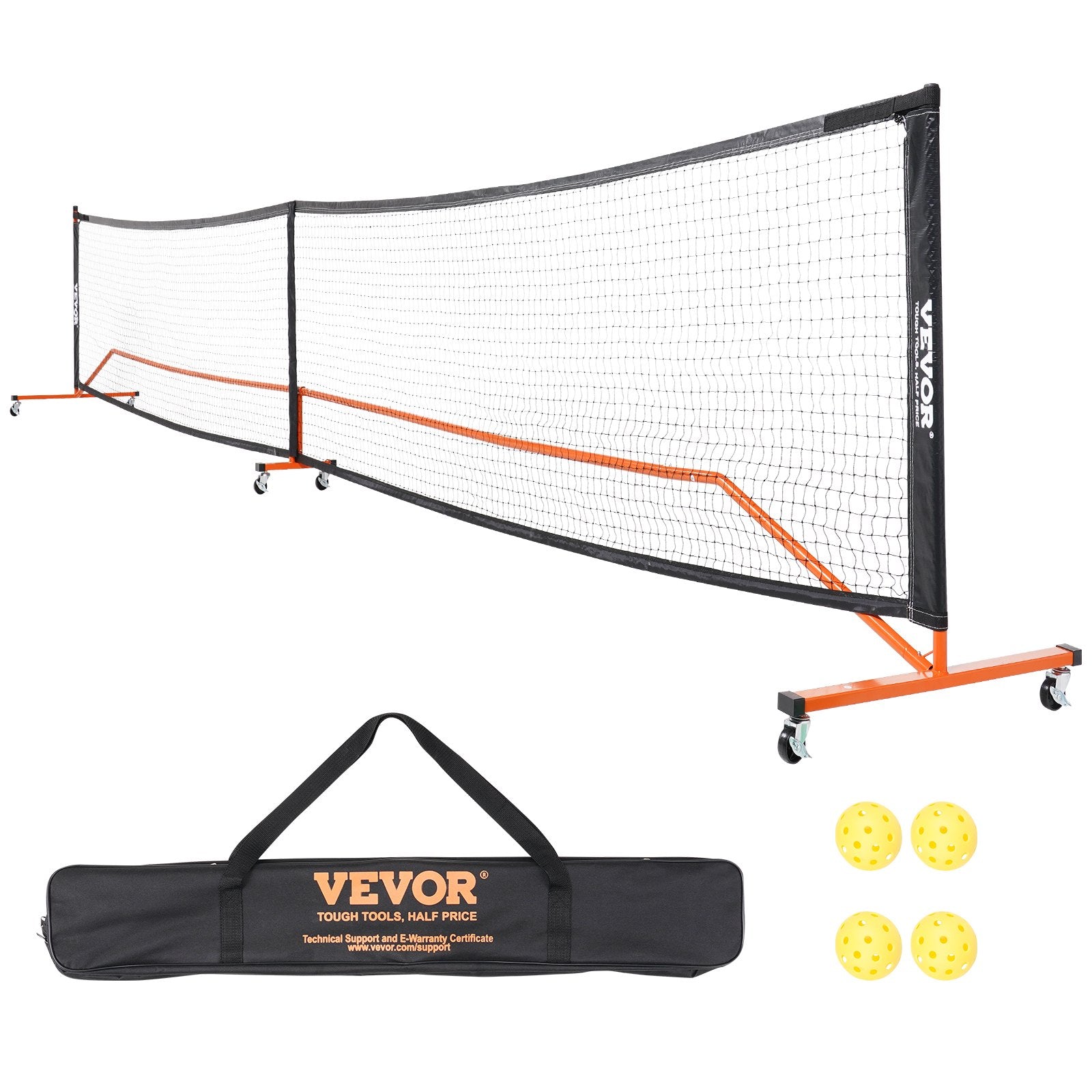 VEVOR Pickleball Net Set, 22FT Regulation Size Portable Pickleball System with Carrying Bag, Balls, and Wheels, Weather Resistant Steady Metal Frame & Strong PE Net, for Outdoor Backyard Driveway