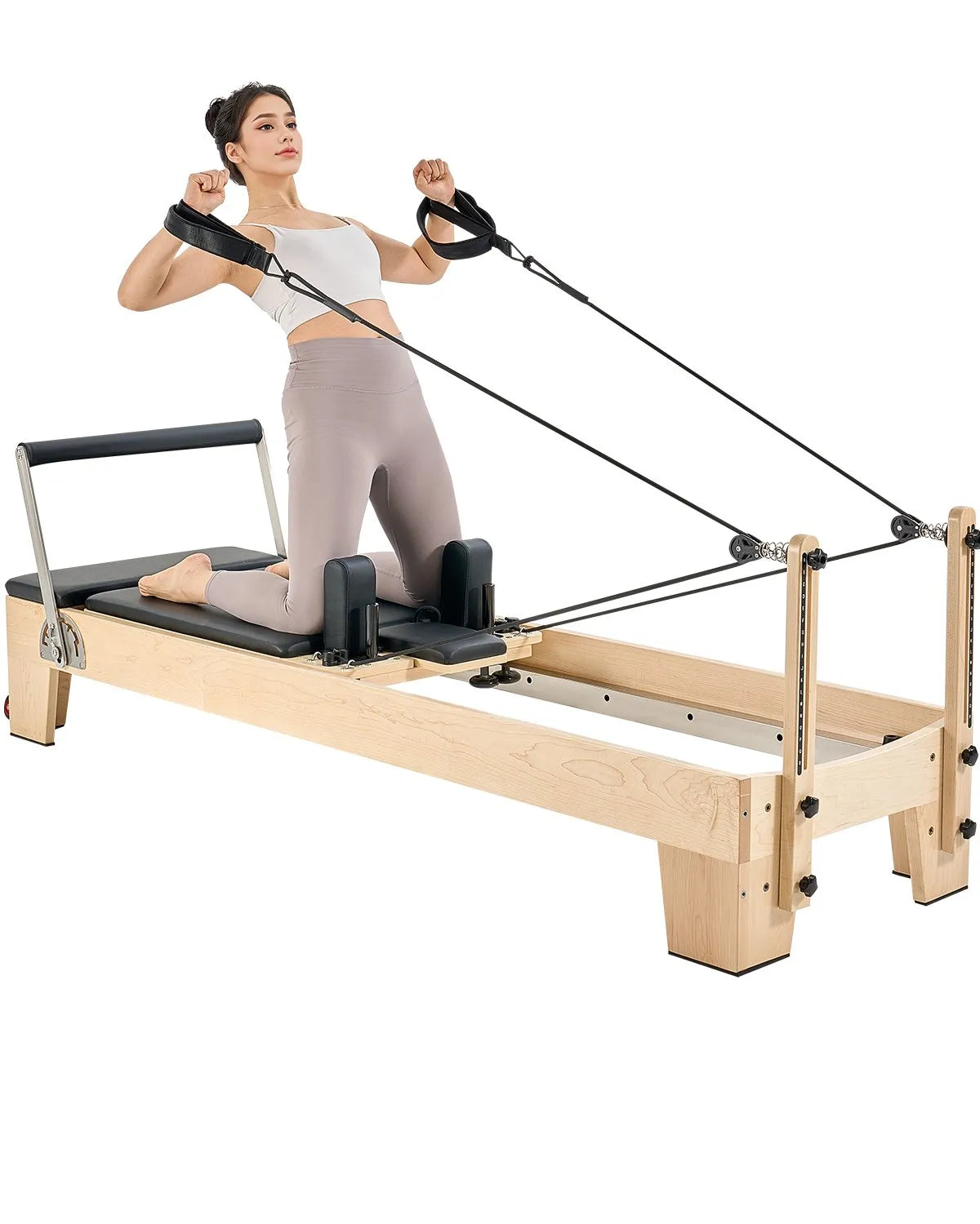 VEVOR Pilates Reformer Machine, Wooden Pilates Workout Equipment for Home Gym Studio Use, Pilates Bed with Dual Resistance- Spring & Cord, Reformer Set with Sitting Box, Up to 400 LBS