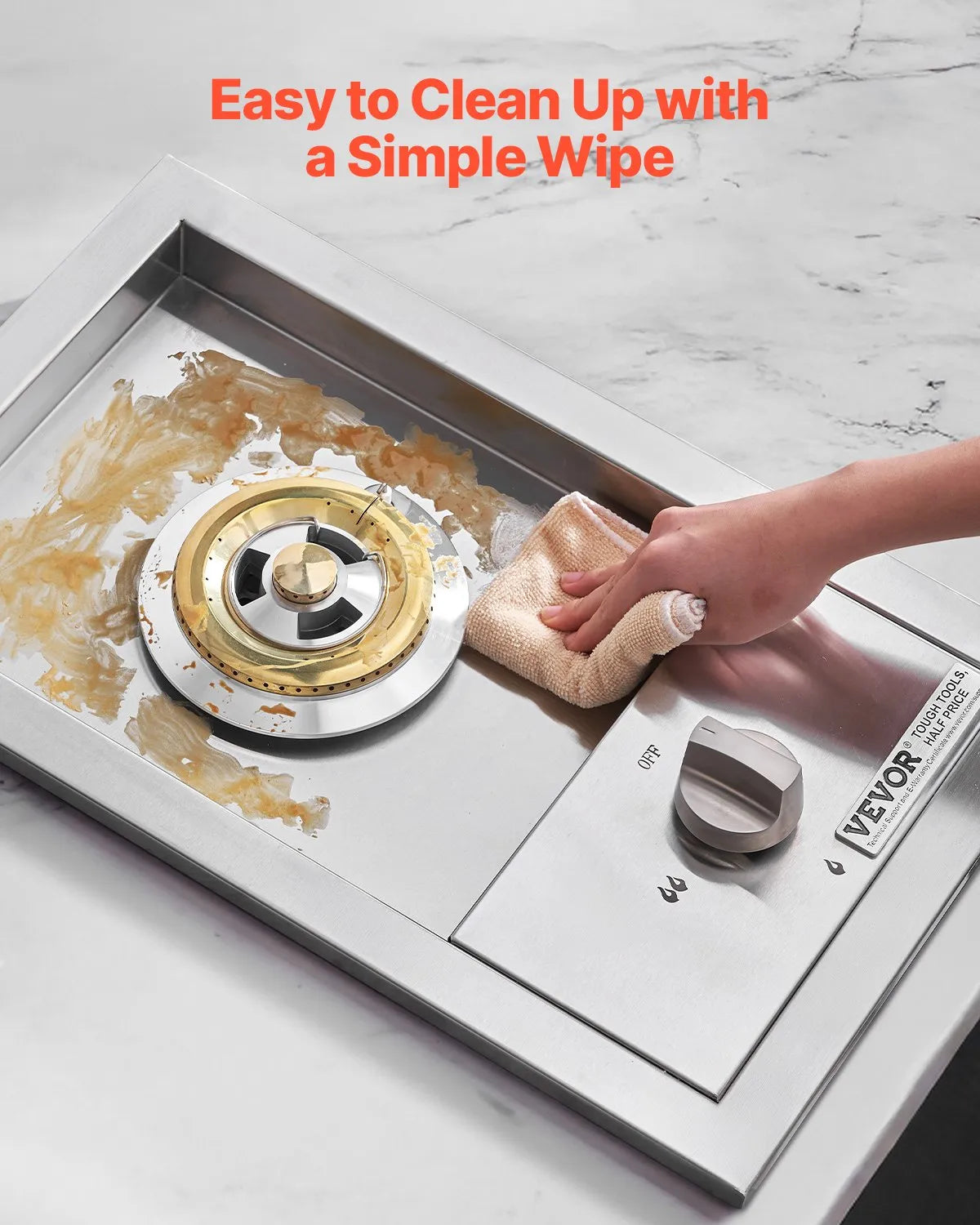 VEVOR Single Grilling Side Burner, 15,000BTU Liquid Propane Side Burner for Outdoor Kitchen, Convertible to Natural Gas, 304 Stainless Steel Built-in Single Grill Burners for BBQ Grill Island