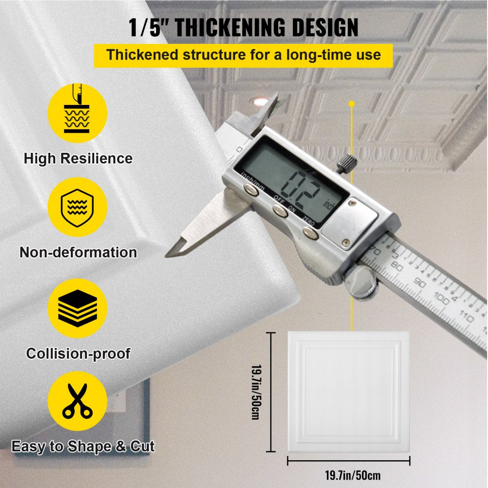 VEVOR Foam Ceiling Tiles, 19.7" x 19.7" Glue-up Ceiling Tiles, 96 pcs Lightweight Ceiling Tiles, 270 sq. ft Paintable Ceiling Tiles, 1/5" Thick Lay-in Ceiling Tile Pack for Roof and Wall Decoration