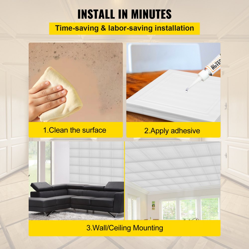 VEVOR Foam Ceiling Tiles, 19.7" x 19.7" Glue-up Ceiling Tiles, 96 pcs Lightweight Ceiling Tiles, 270 sq. ft Paintable Ceiling Tiles, 1/5" Thick Lay-in Ceiling Tile Pack for Roof and Wall Decoration