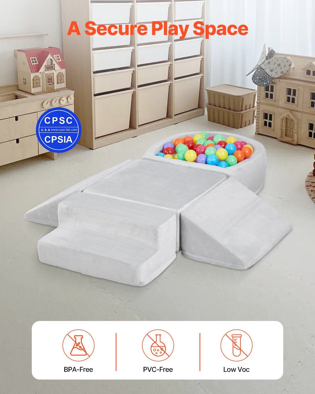 VEVOR Climbing Toys 5 Piece Foam Climbing Blocks with Ball Pit for Toddlers