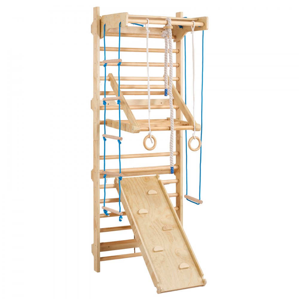 VEVOR Swedish Ladder Wall Gym 8 in 1 Wooden Indoor Playground Climbing Toys