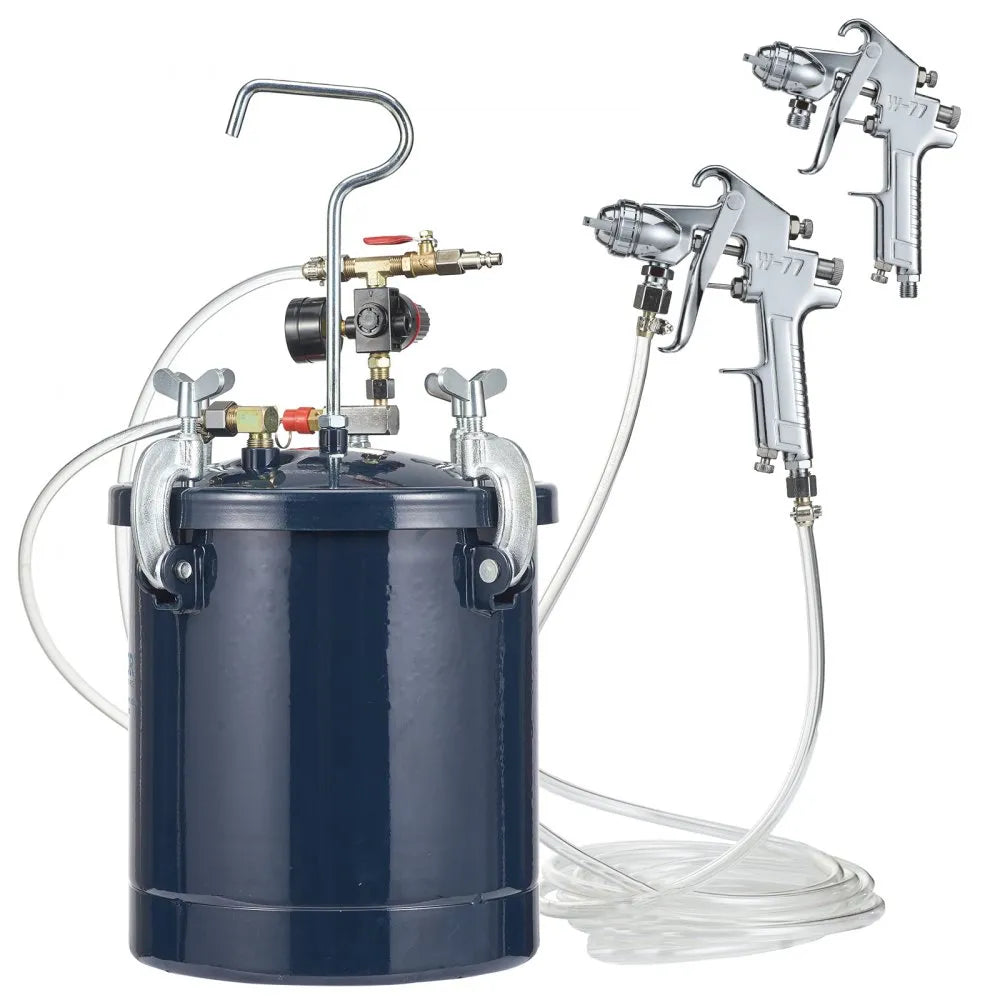 VEVOR Spray Paint Pressure Pot Tank, 10L/2.5gal Air Paint Pressure Pot, 1.5mm+4mm Two Nozzles Two Spray Paint Guns for Industry Home Decor Architecture Construction Automotive Painting, 60PSI Max