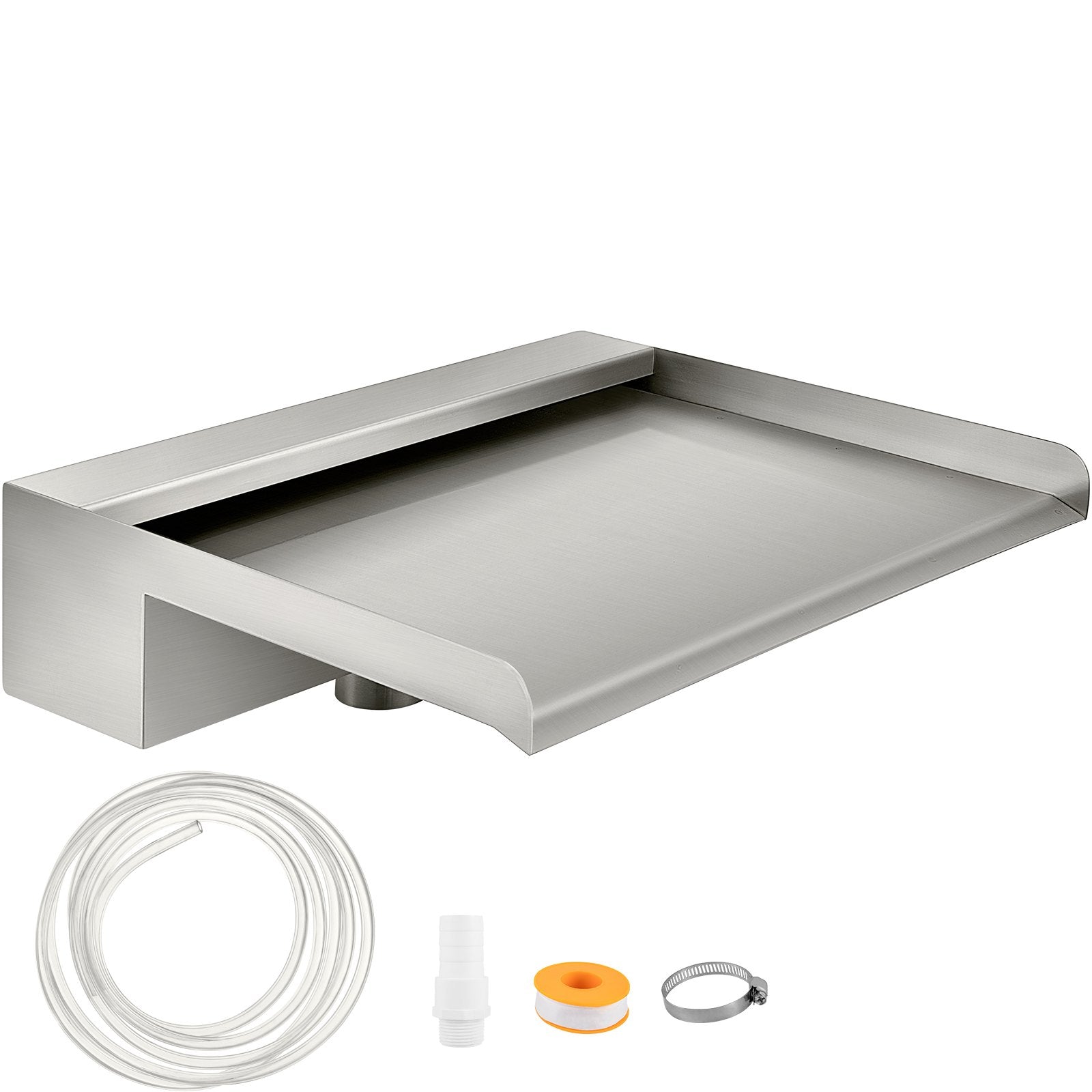 VEVOR Waterfall Blade, 30cm Stainless Steel Waterfall Spillway, Rectangular Waterfall Pool Fountain, Cascade Blade with Connector, Hose, Clamp & PTFE Tape, Water Blade for Koi Fish Pond, Water Feature
