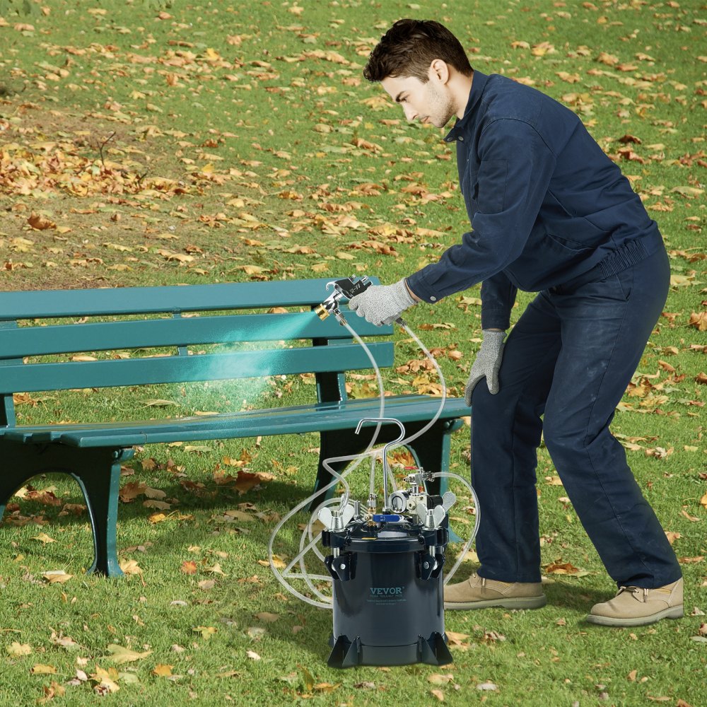 VEVOR 10L/2.5gal Spray Paint Pressure Pot Tank, 70PSI Max Air Paint Pressure Pot, Metal Rack and Leak Repair Sealant for Industry Home Decor Architecture Construction Automotive Painting