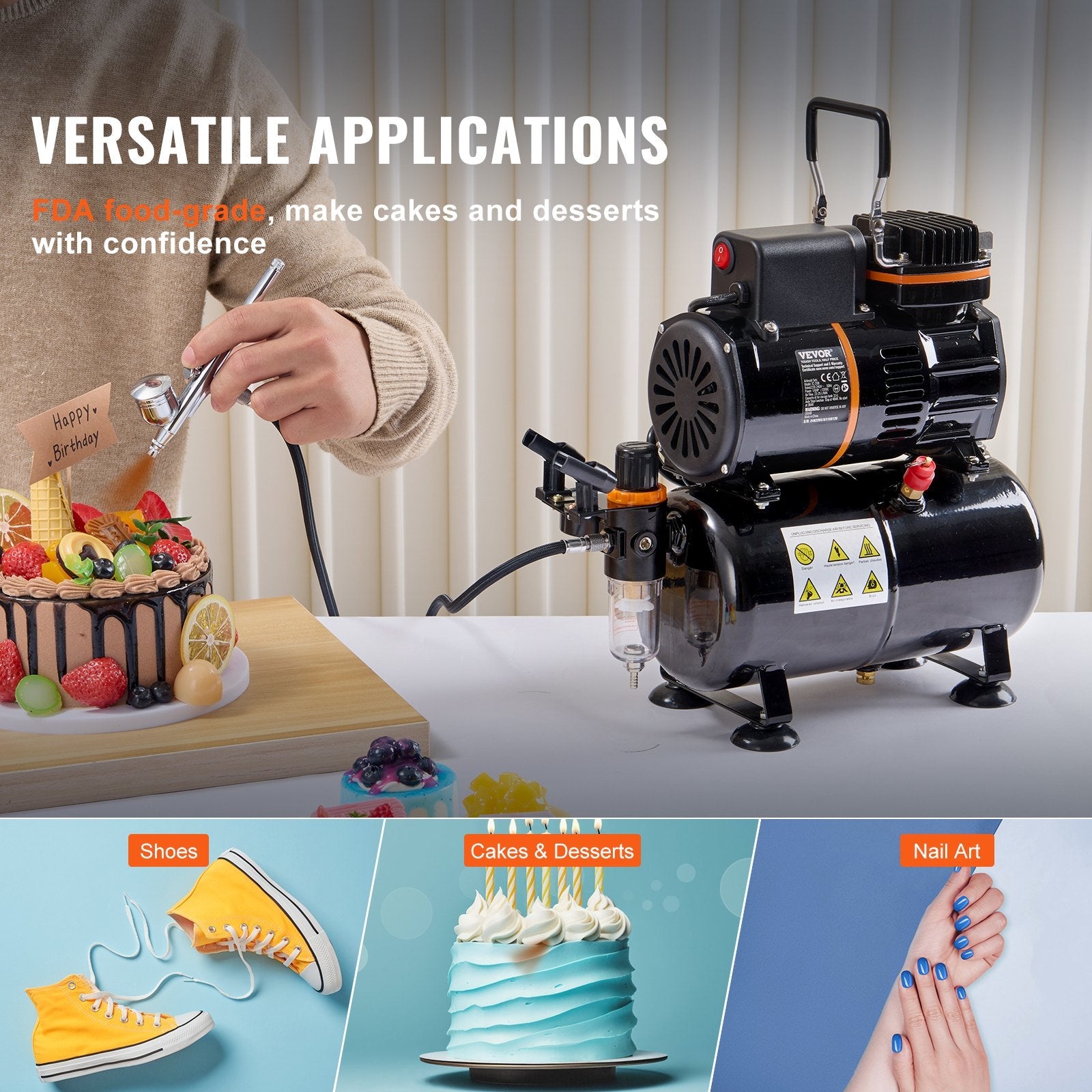 VEVOR Airbrush Gun, 0.3 mm and 0.5 mm Dual Action Gravity Feed Airbrush, Airbrush Kit with 2/7/12ml Copper Cups and Cleaning Accessories, Air Brush Gun for Painting Models, Cakes, Desserts, Nail Art