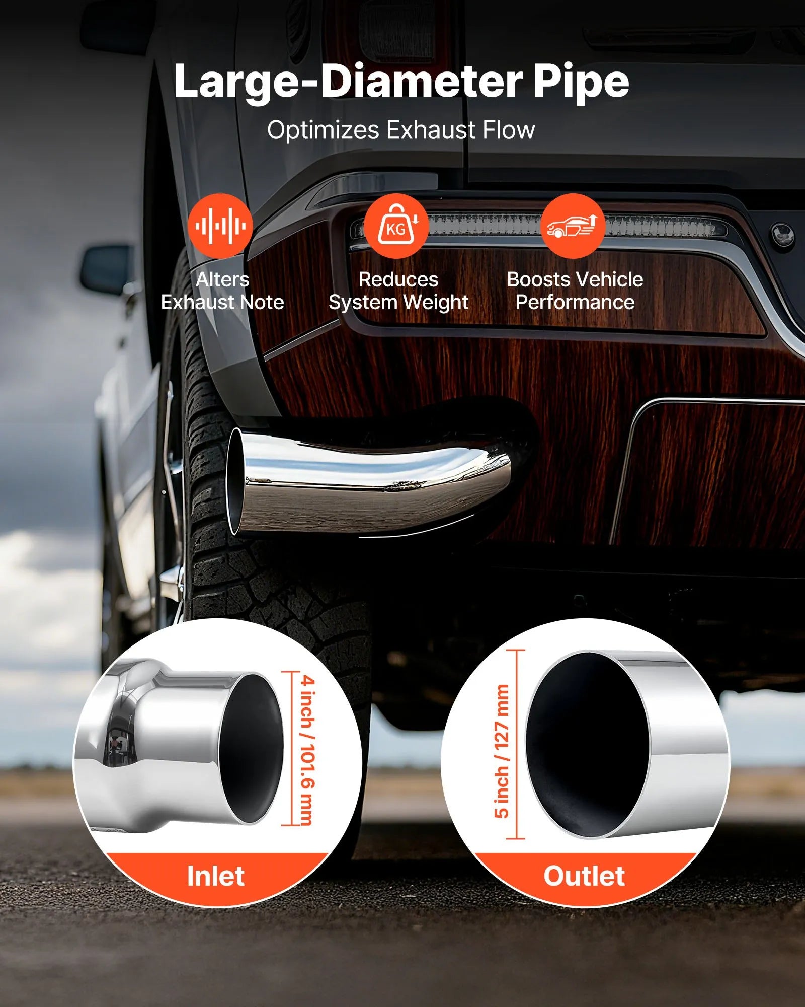 VEVOR Elbow Exhaust Tip, 4 Inch Inlet, 5 Inch Outlet, 23 in Overall Length, Chrome Turn Down Exhaust Tip with Clamp for Truck, Sedan, Sports Car, SUV, Chrome Structure for High Temperature Resistance