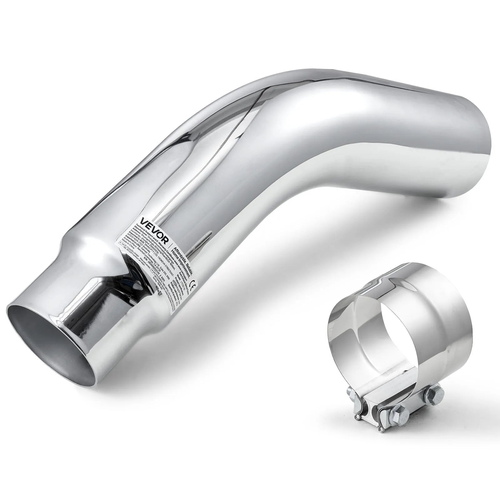 VEVOR Elbow Exhaust Tip, 4 Inch Inlet, 5 Inch Outlet, 23 in Overall Length, Chrome Turn Down Exhaust Tip with Clamp for Truck, Sedan, Sports Car, SUV, Chrome Structure for High Temperature Resistance