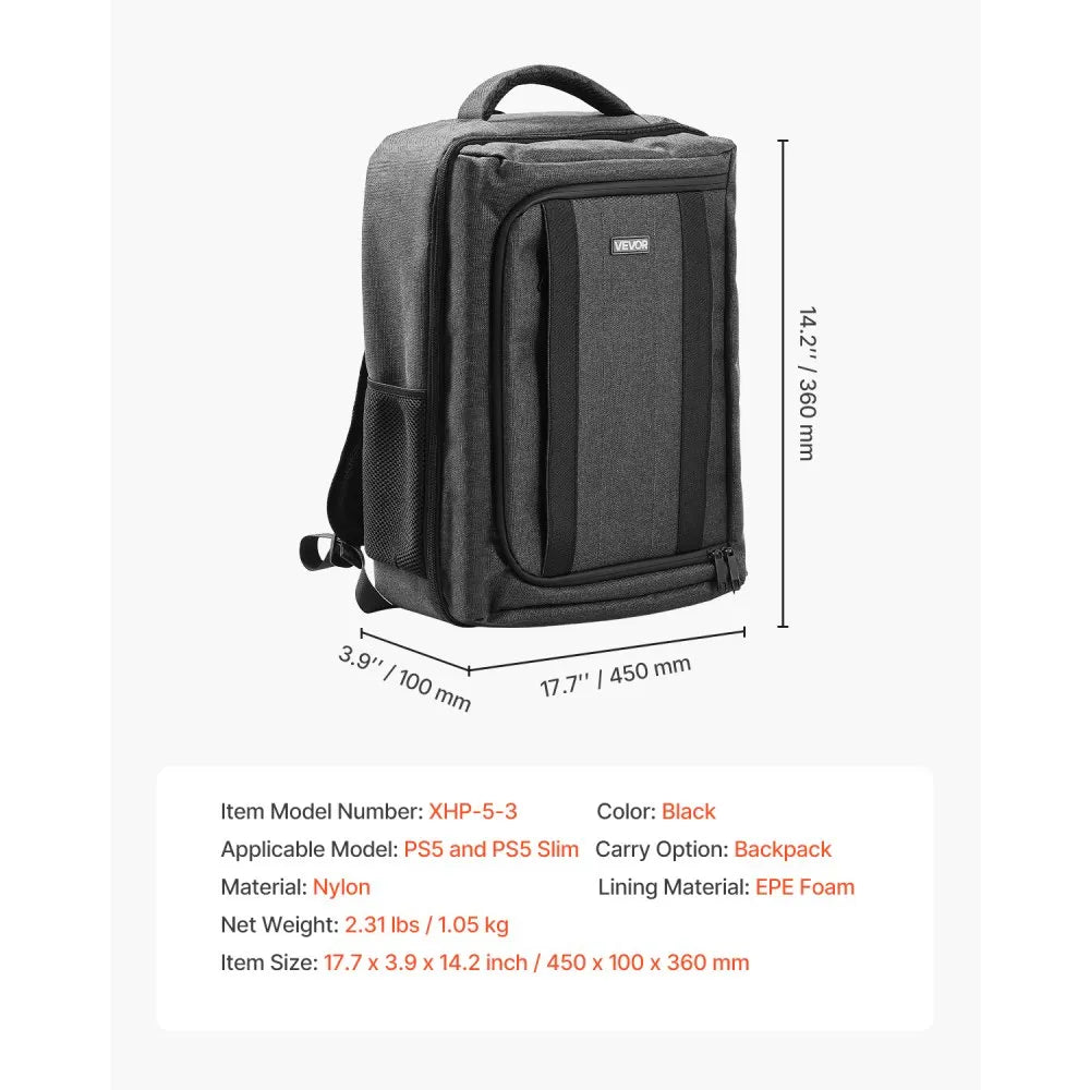 VEVOR PS5 Backpack Dual Shoulder Travel Bag for Playstation 5 PS5 Slim Nylon