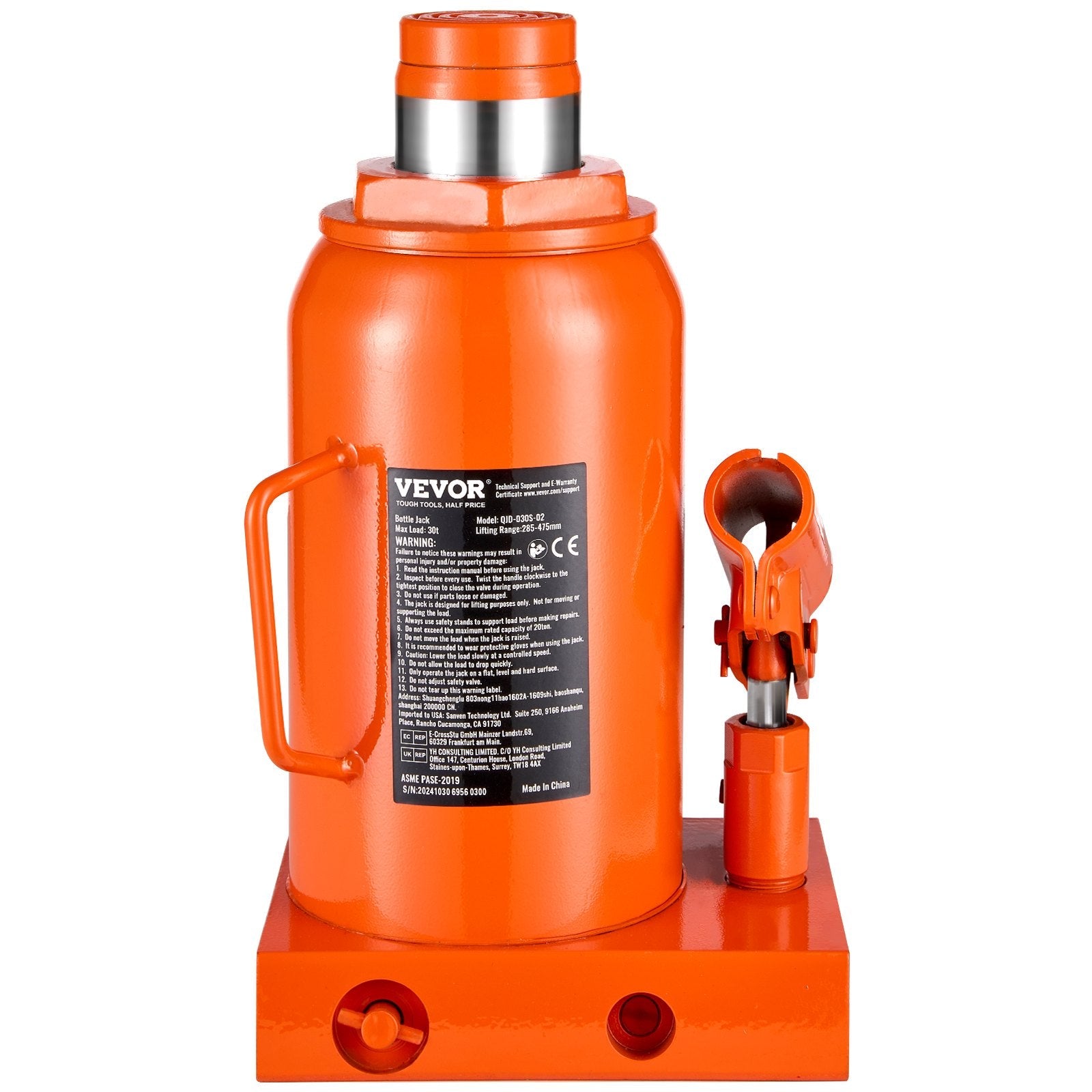 VEVOR Hydraulic Bottle Jack 30 Ton Manual High Lift Automotive Car Repair Shop