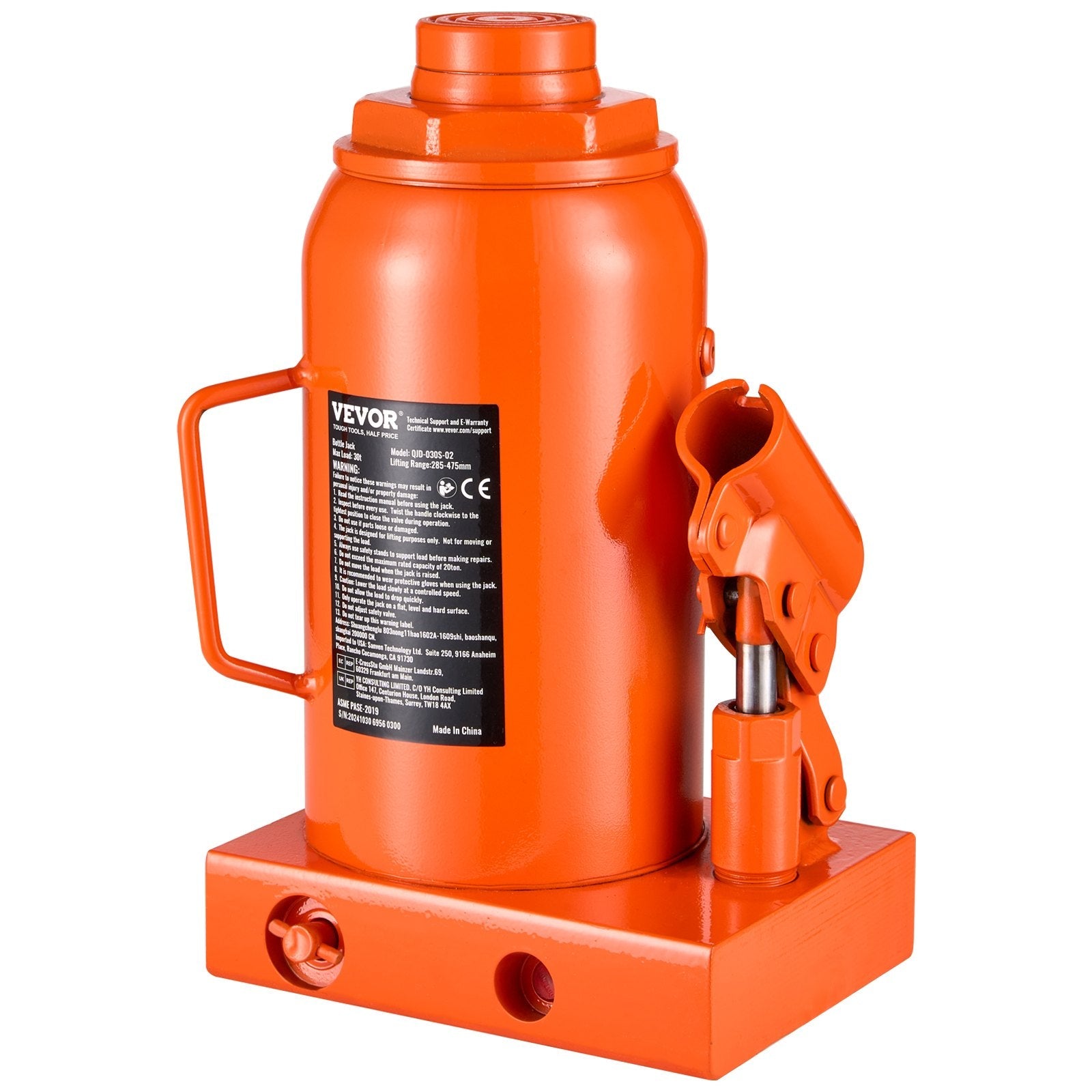 VEVOR Hydraulic Bottle Jack 30 Ton Manual High Lift Automotive Car Repair Shop