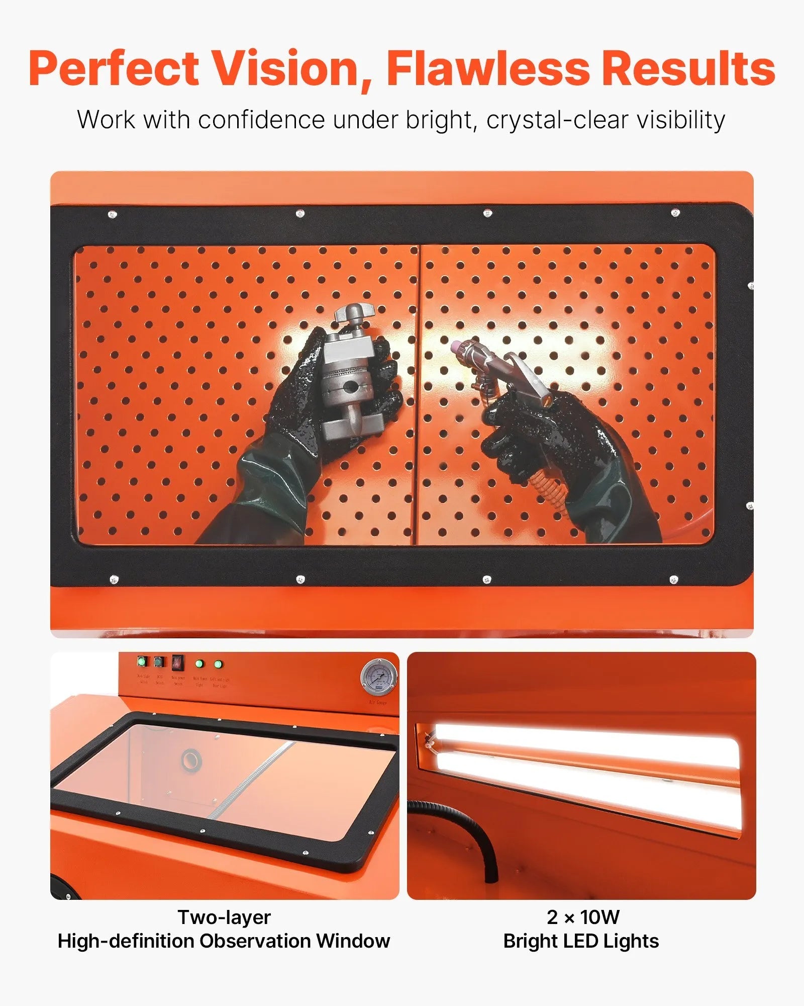 VEVOR 115 Gallon Sandblasting Cabinet, Heavy Duty Steel Sand Blasting Cabinet with 31-Gallon Media Hopper, Dual Blasting Guns & 1.6HP Dust Collector for Oversized Parts Surface Finishing, Rust Removal