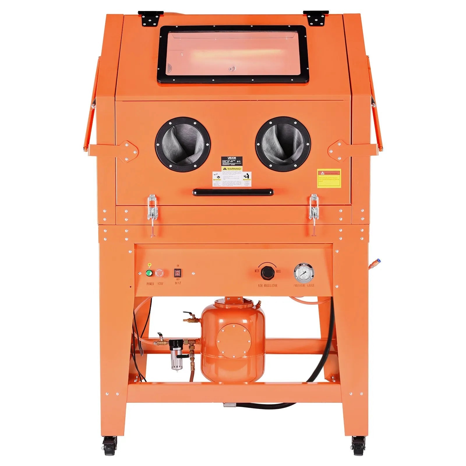 VEVOR 245 Gallon Sandblasting Cabinet with Pressurized Tank, Heavy Duty Steel Sand Blasting Cabinet on Wheels - with 32 Gallon Media Hopper & 1.6HP Dust Collector for Oversized Parts Surface Finishing