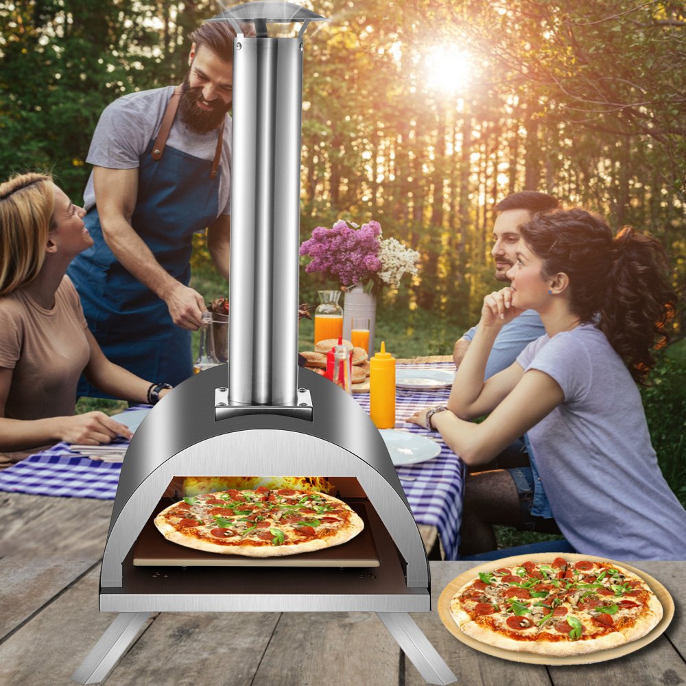 VEVOR Wood Fired Oven 12" Portable Pizza Oven with Feeding Port Pizza Oven Outdoor 932?Max Temperature Stainless Steel Portable Wood Fired Pizza Oven with Complete Accessories for Outdoor Cooking