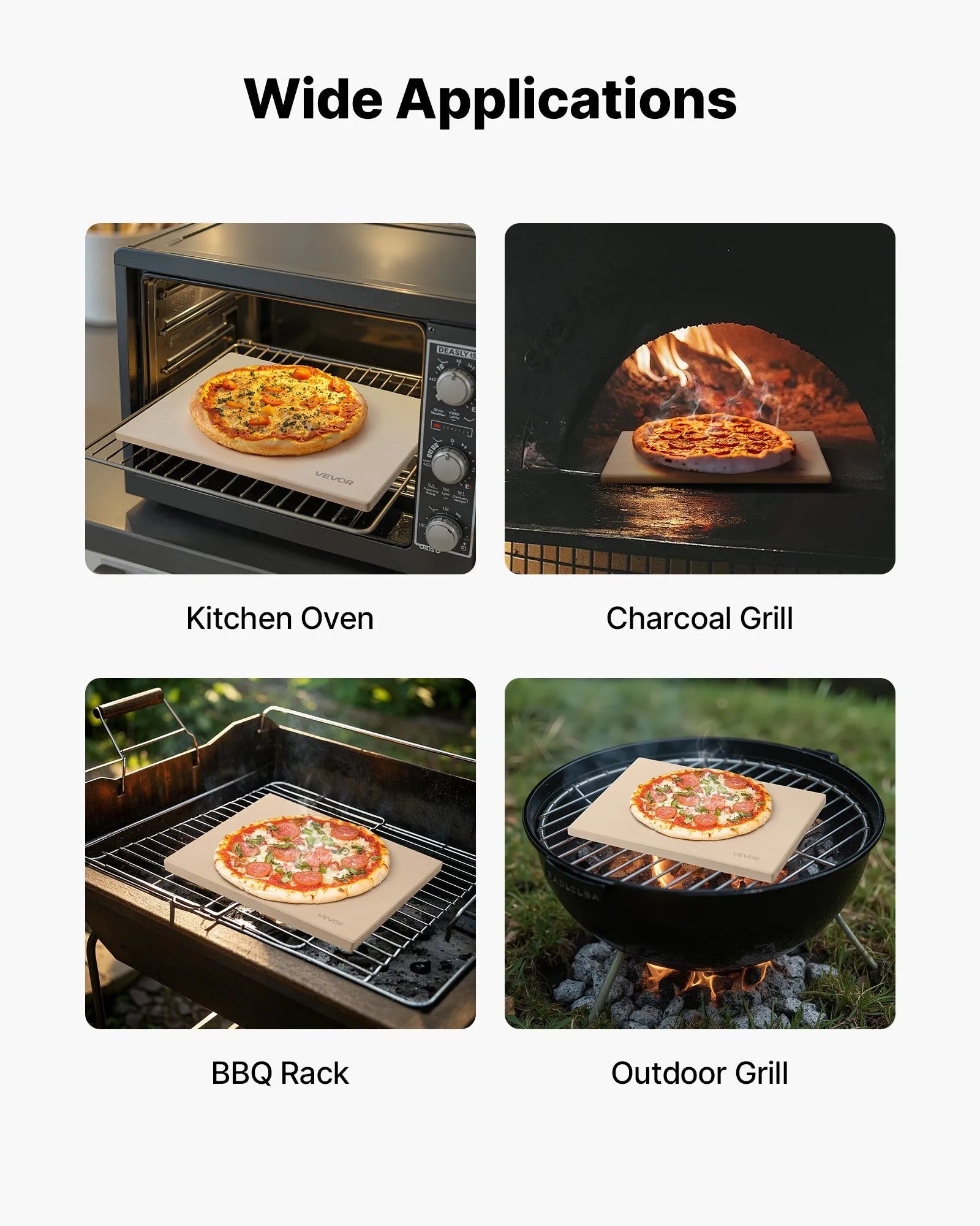 VEVOR Pizza Stone, 16 x 14 in Rectangular Cordierite Pizza Stone, Extra Large Baking-Stone with Scraper, 0.6 in Thick Heat-Resistant Cordierite, for Kitchen Oven, Baking Bread & Pizzas, BBQ Grilling