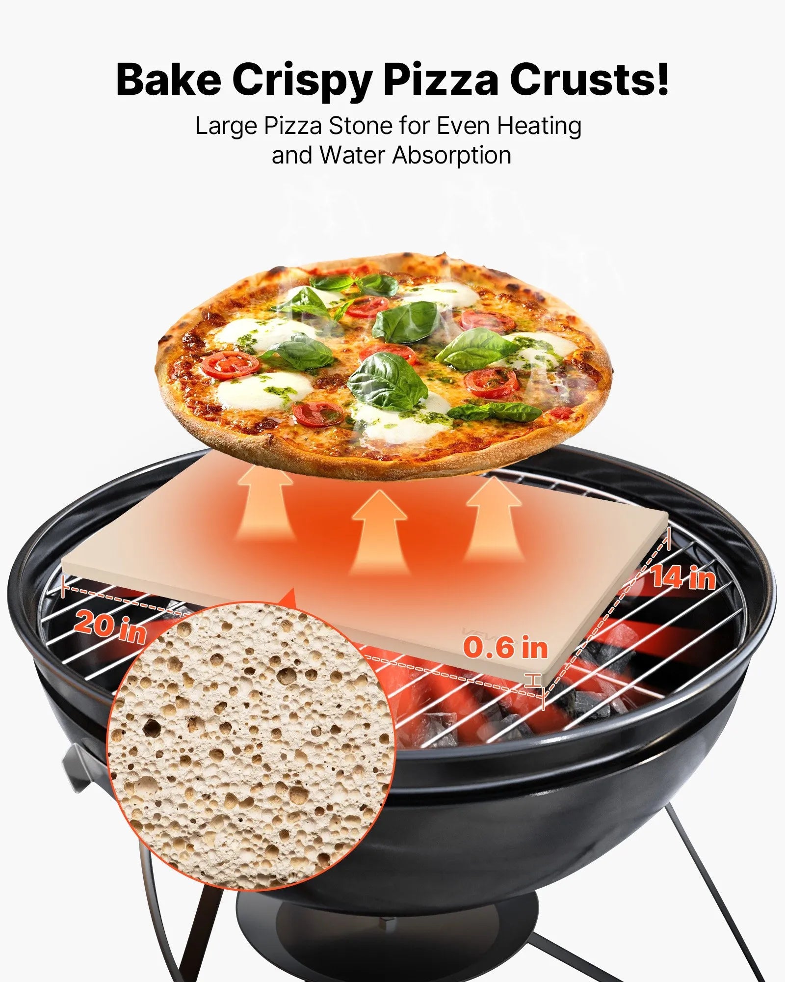 VEVOR Pizza Stone, 20 x 14 in Rectangular Cordierite Pizza Stone, Extra Large Baking-Stone with Aluminum Peel, 0.6 in Thick Heat-Resistant Cordierite, for Oven, Baking Bread & Pizzas, BBQ Grilling